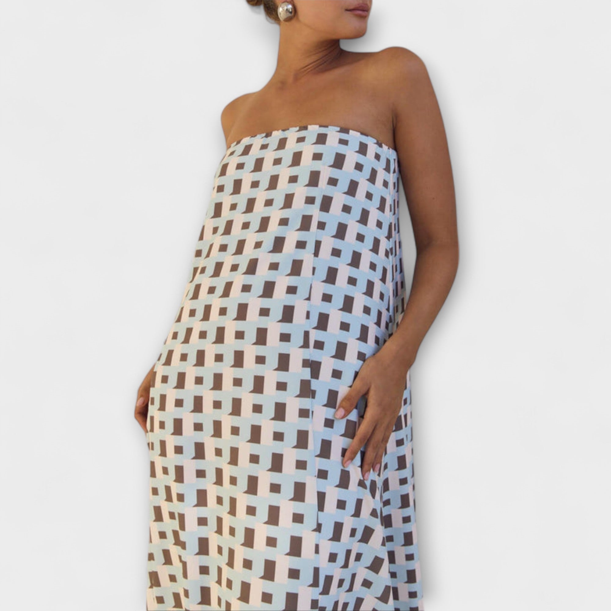 Hasel - Uniek geometrisch Off-Shoulder Maxi-Jurk