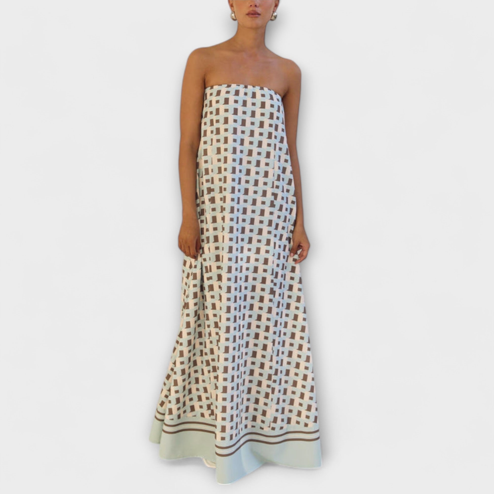 Hasel - Uniek geometrisch Off-Shoulder Maxi-Jurk