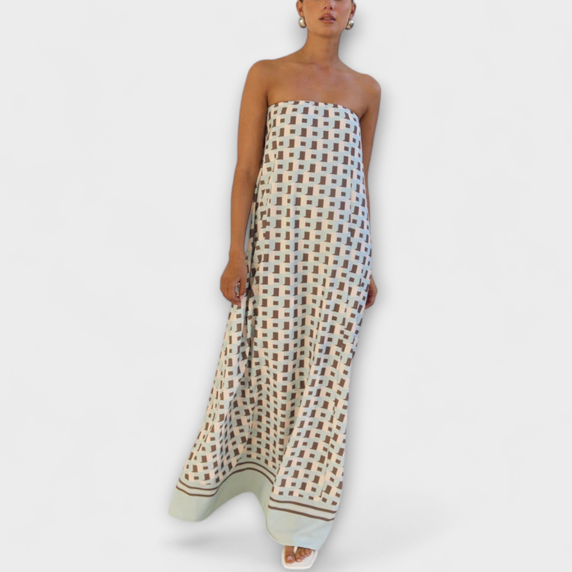 Hasel - Uniek geometrisch Off-Shoulder Maxi-Jurk