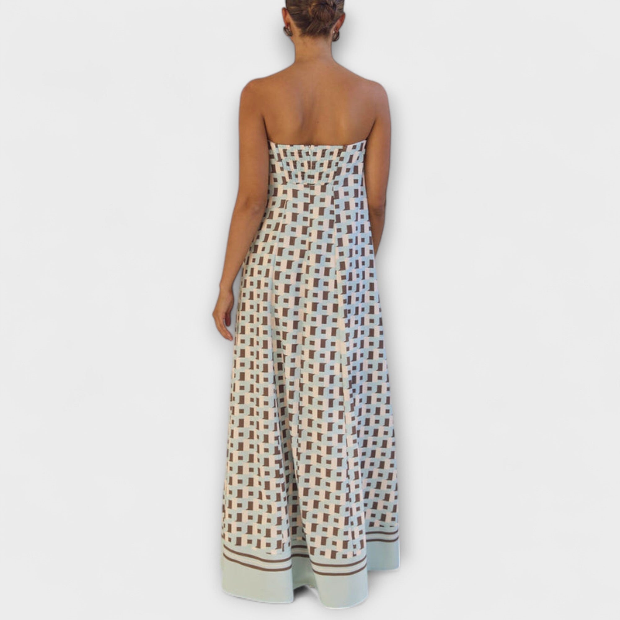 Hasel - Uniek geometrisch Off-Shoulder Maxi-Jurk