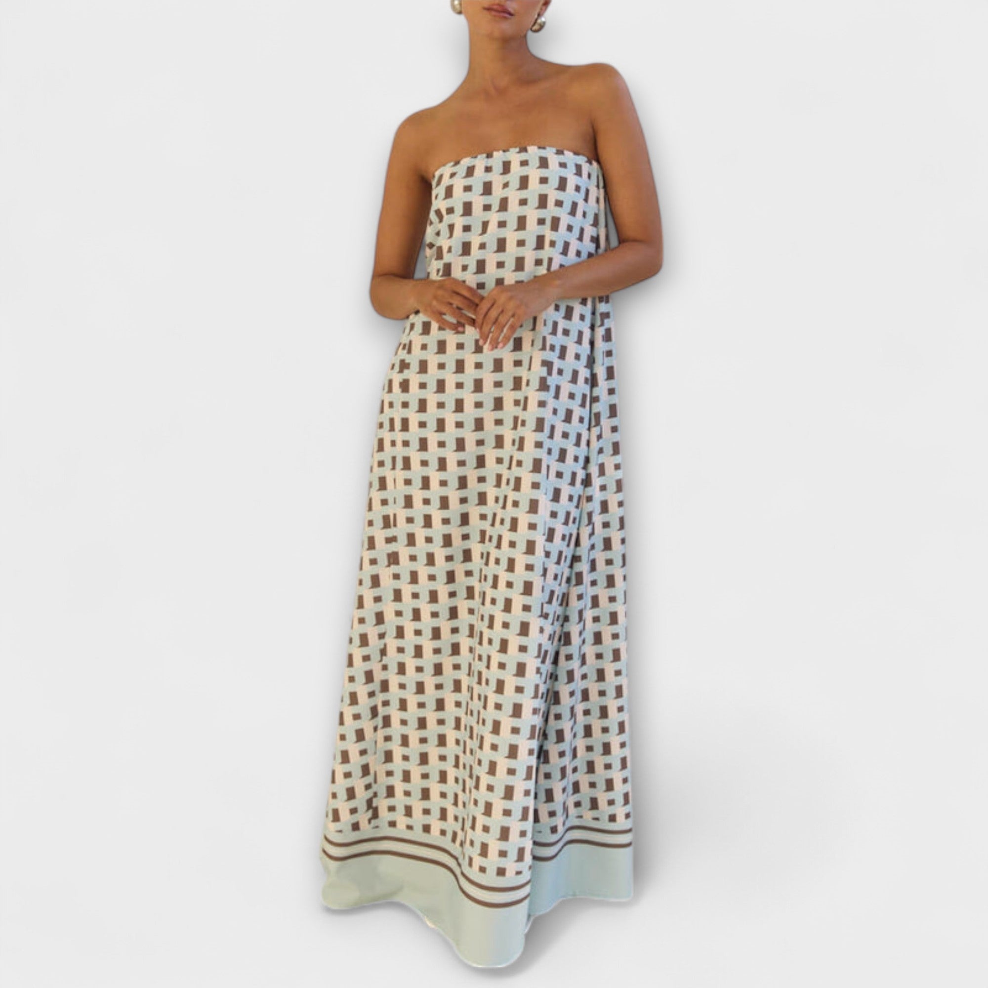 Hasel - Uniek geometrisch Off-Shoulder Maxi-Jurk