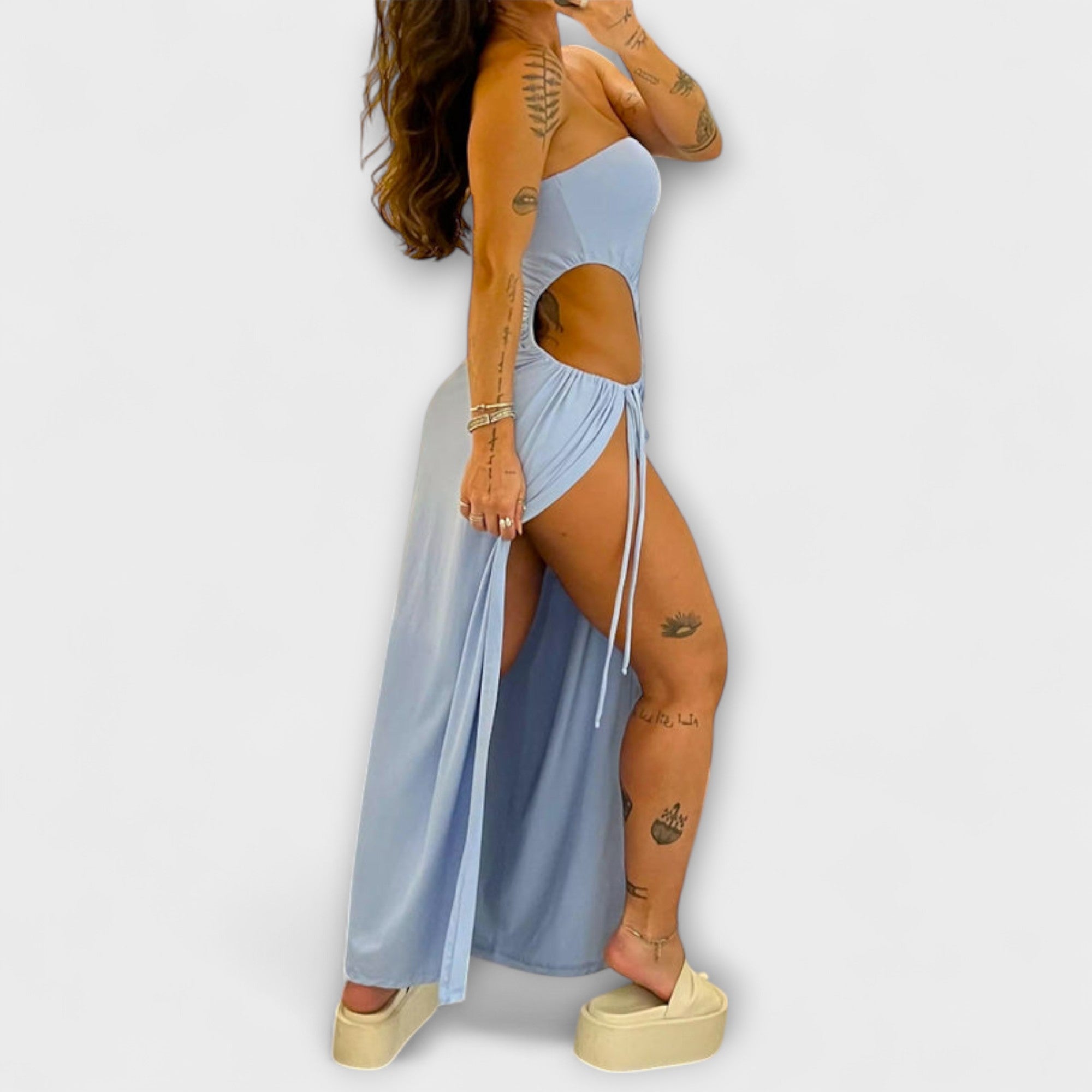 Winona - Bandeau-Tie Bodysuit-jurk met Zijsplitten