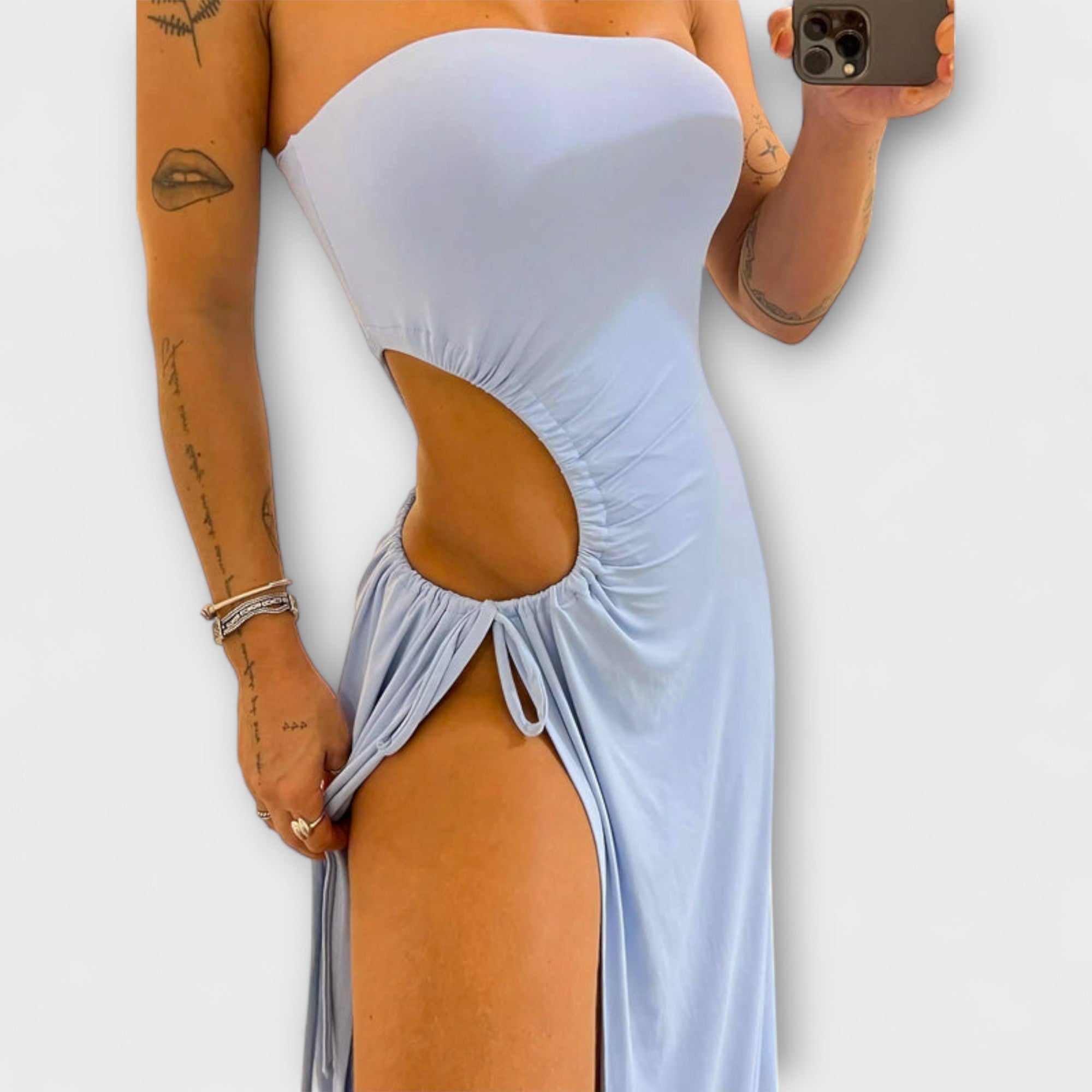 Winona - Bandeau-Tie Bodysuit-jurk met Zijsplitten