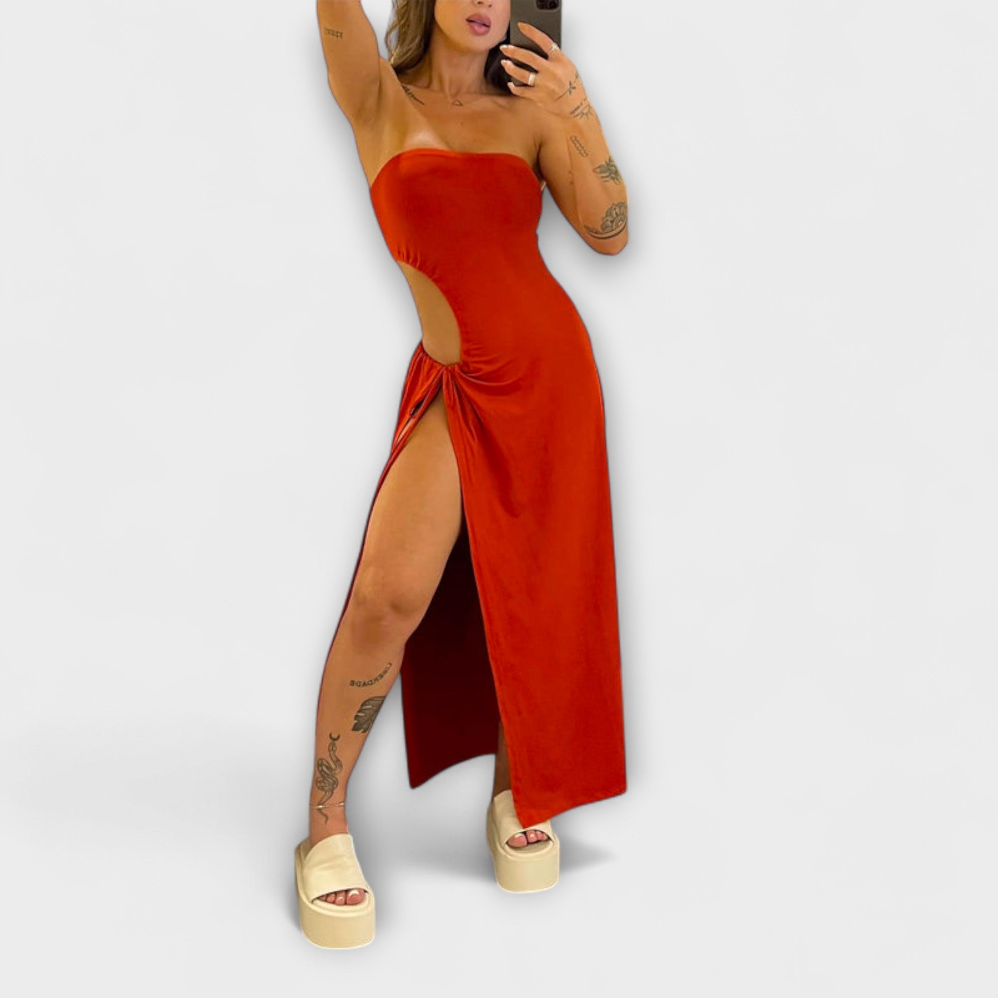 Winona - Bandeau-Tie Bodysuit-jurk met Zijsplitten