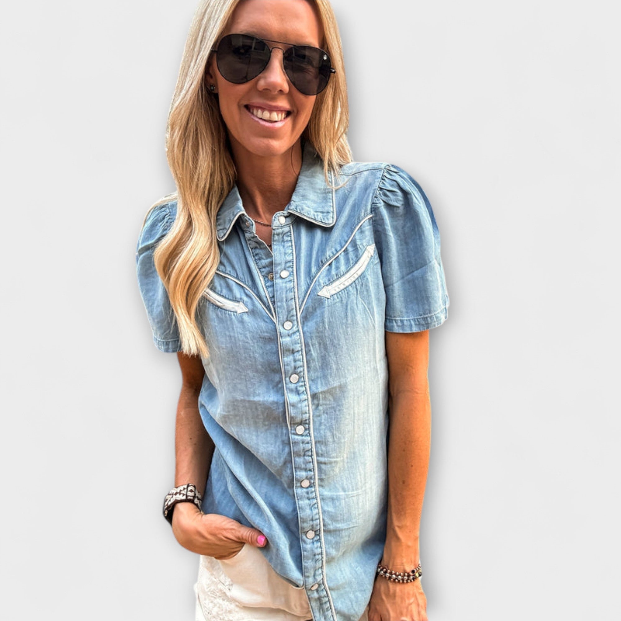 Herfst - Blauwe Booker Western Shirt met Knopsluiting