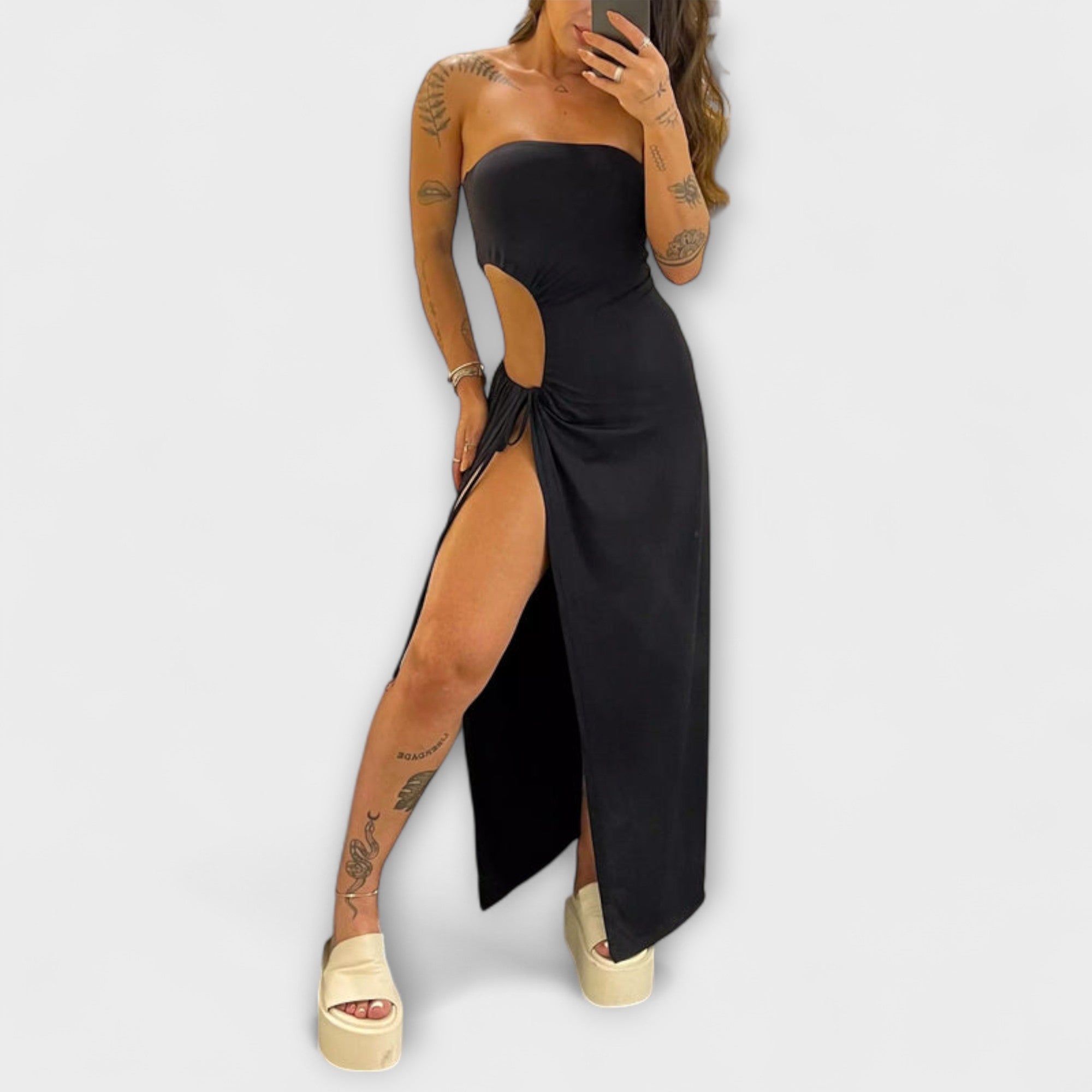 Winona - Bandeau-Tie Bodysuit-jurk met Zijsplitten