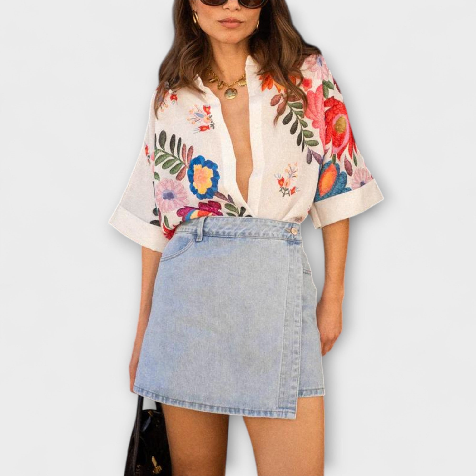 Ziva - Carla Korte Mouw Bloemenblouse