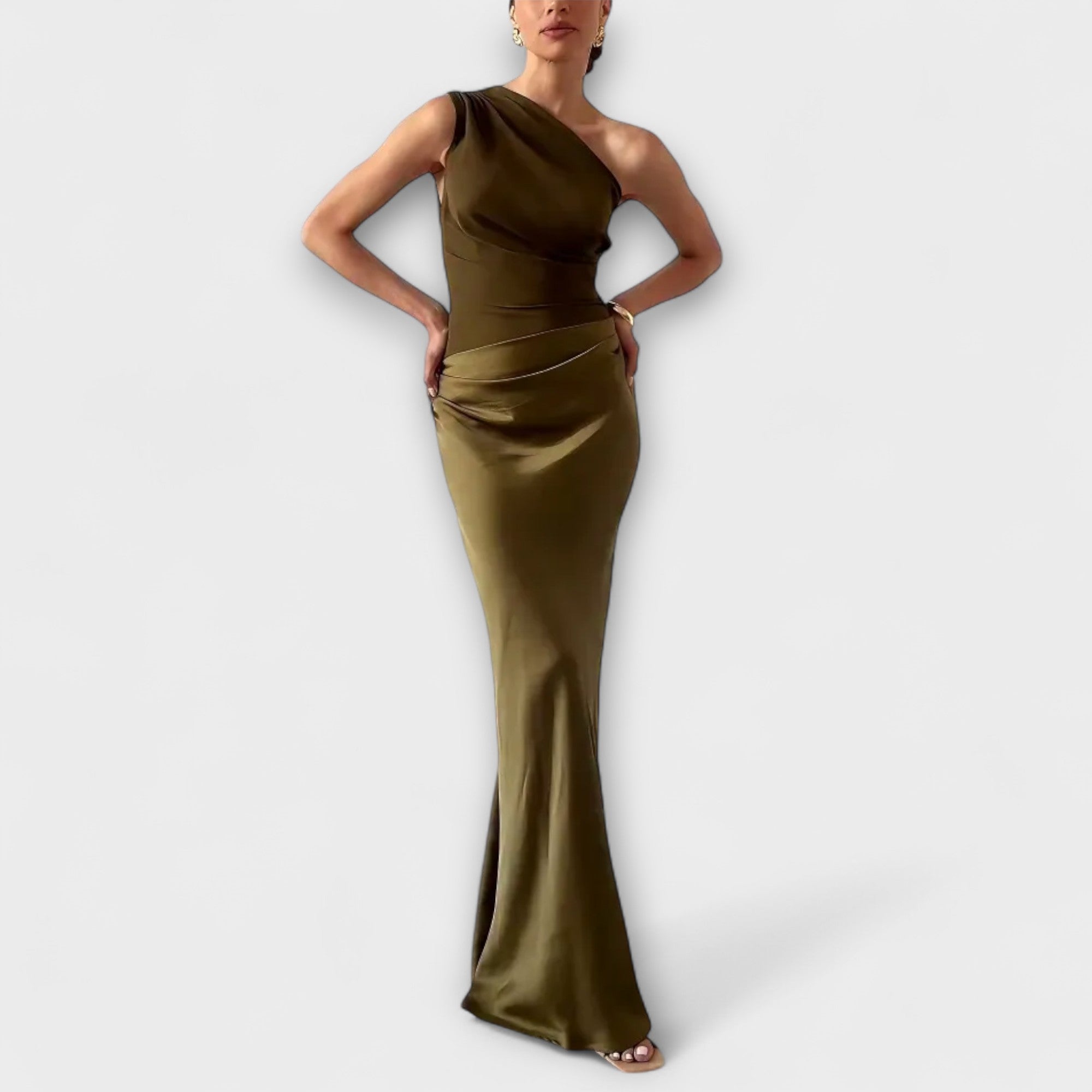 Elegante One-Shoulder Plissé Maxi Jurk