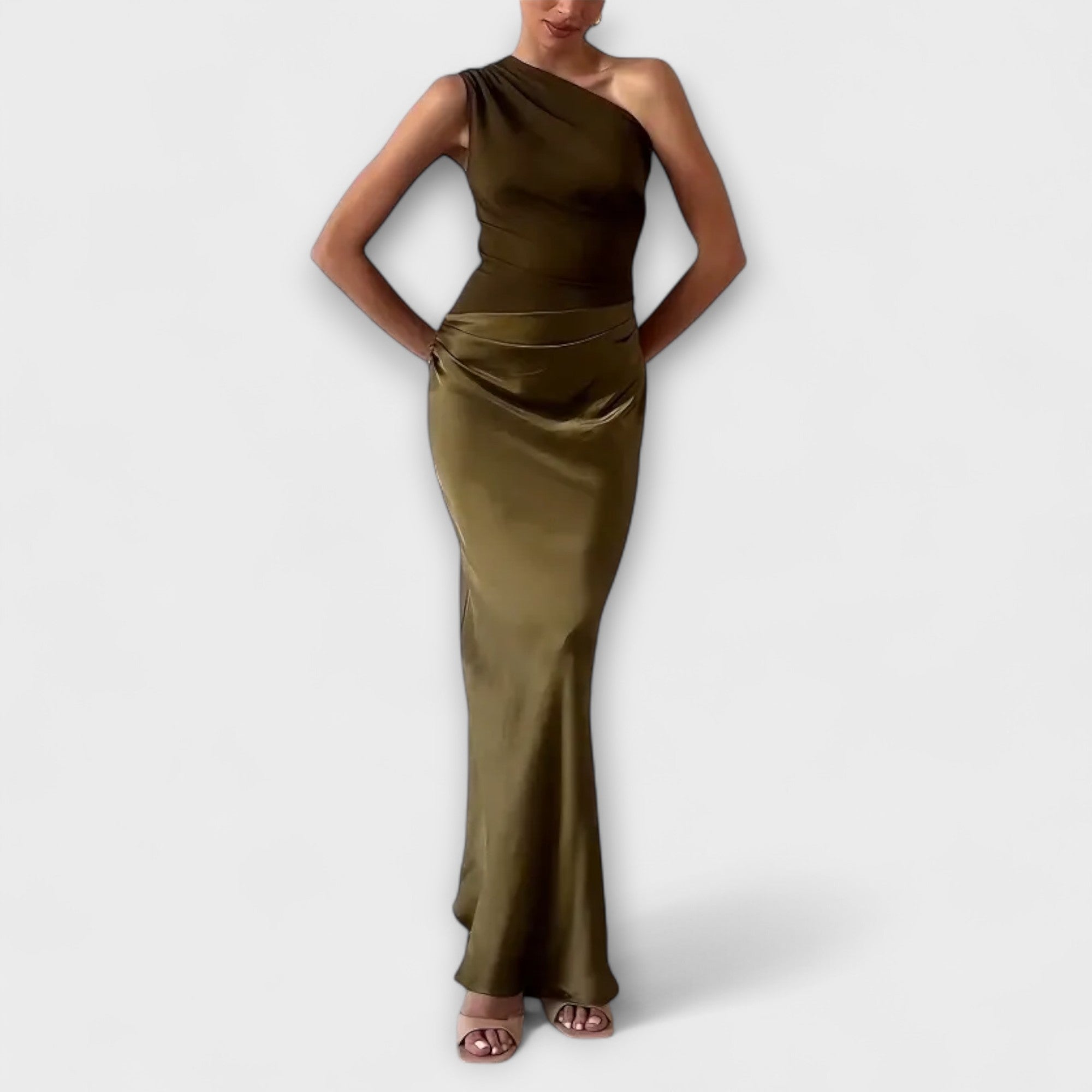 Elegante One-Shoulder Plissé Maxi Jurk