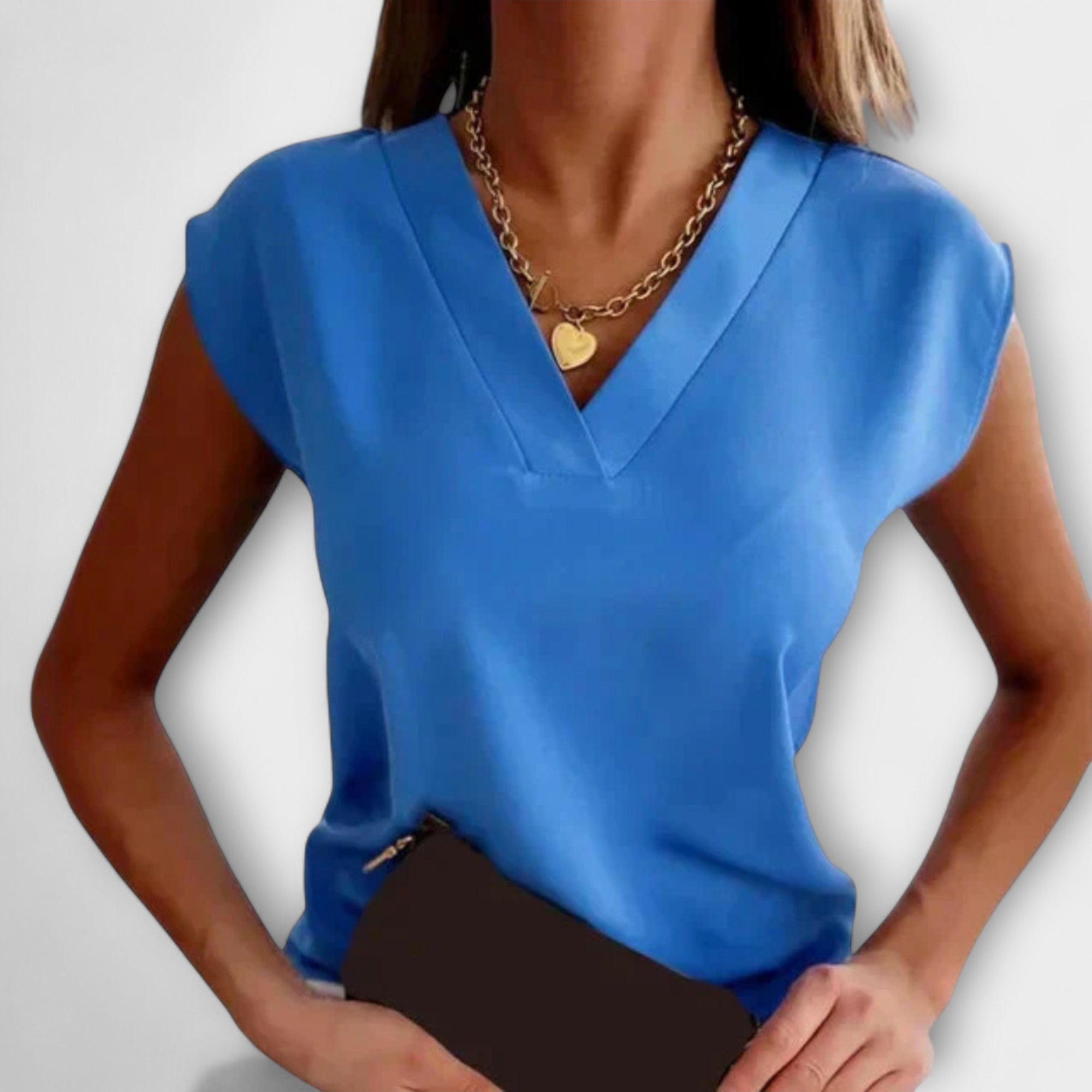 Vrouwen V-hals Zomer Top met Losse Mouwen