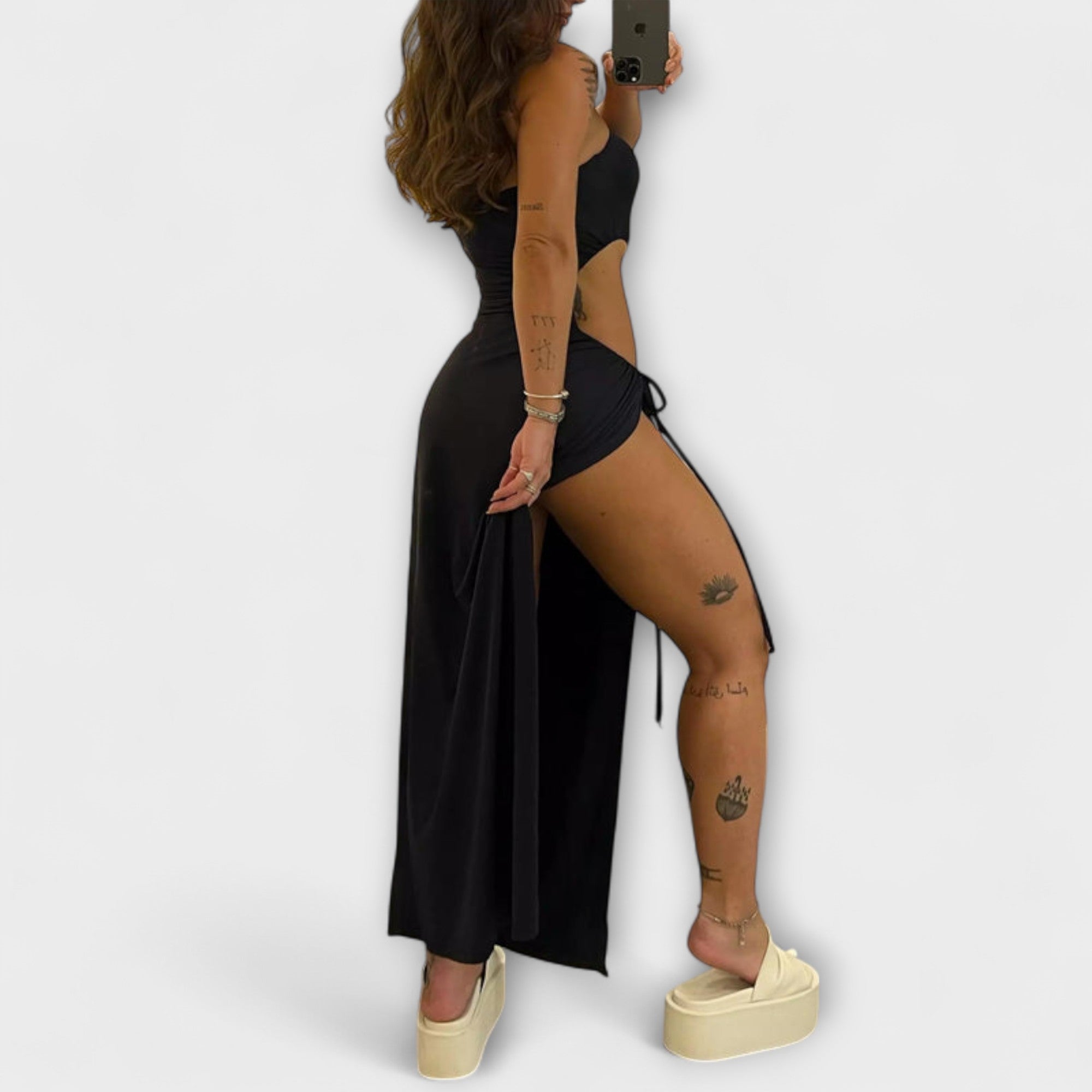 Winona - Bandeau-Tie Bodysuit-jurk met Zijsplitten