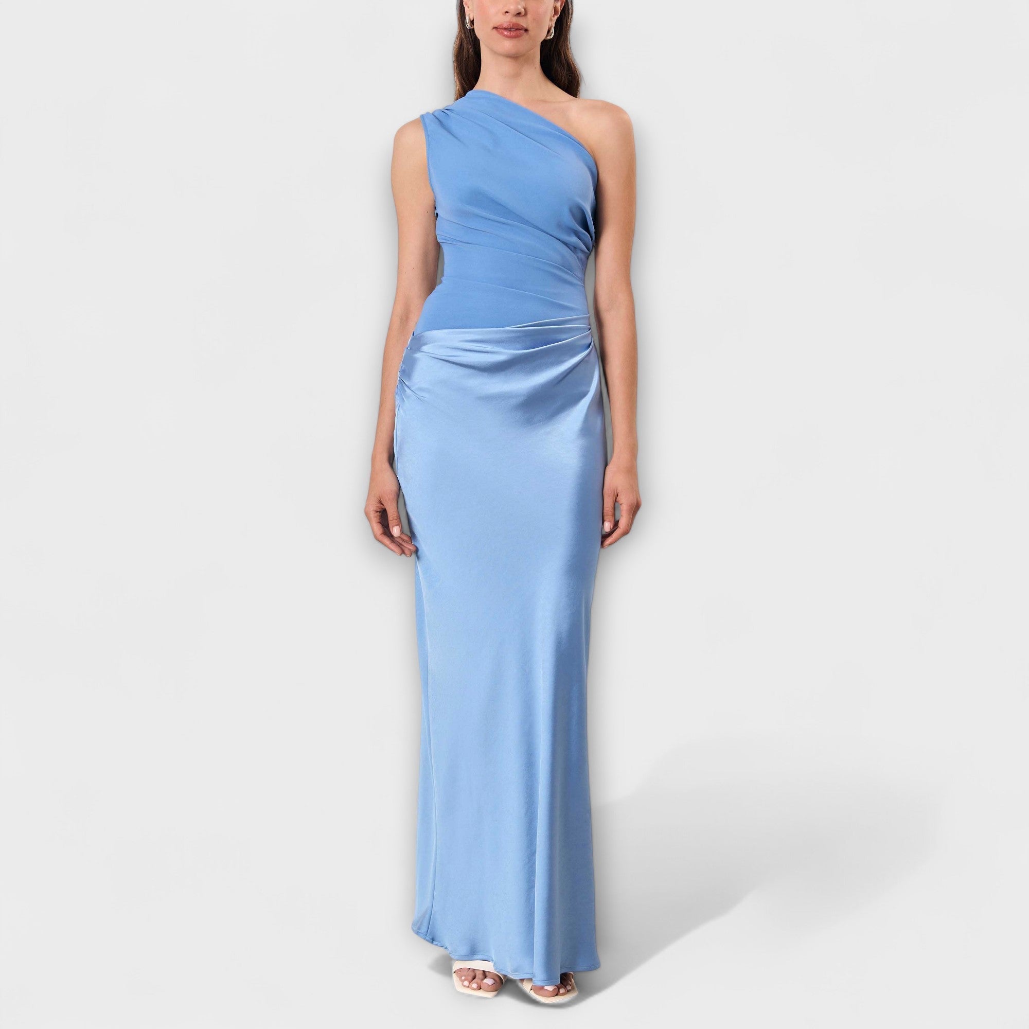 Elegante One-Shoulder Plissé Maxi Jurk