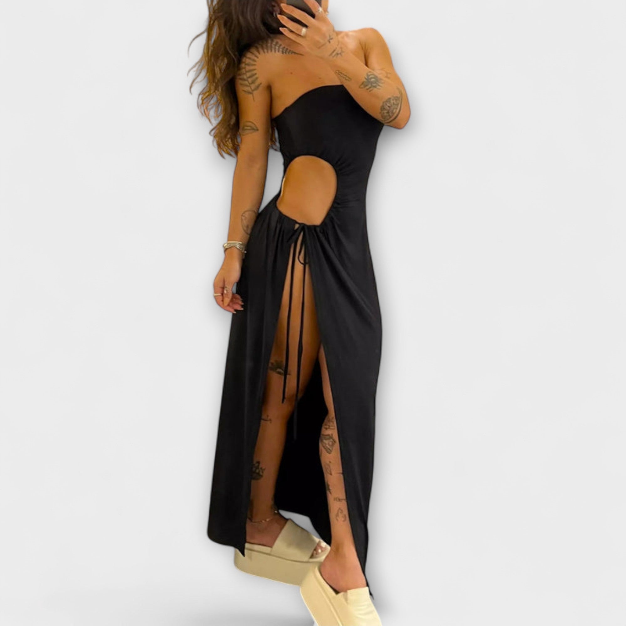 Winona - Bandeau-Tie Bodysuit-jurk met Zijsplitten