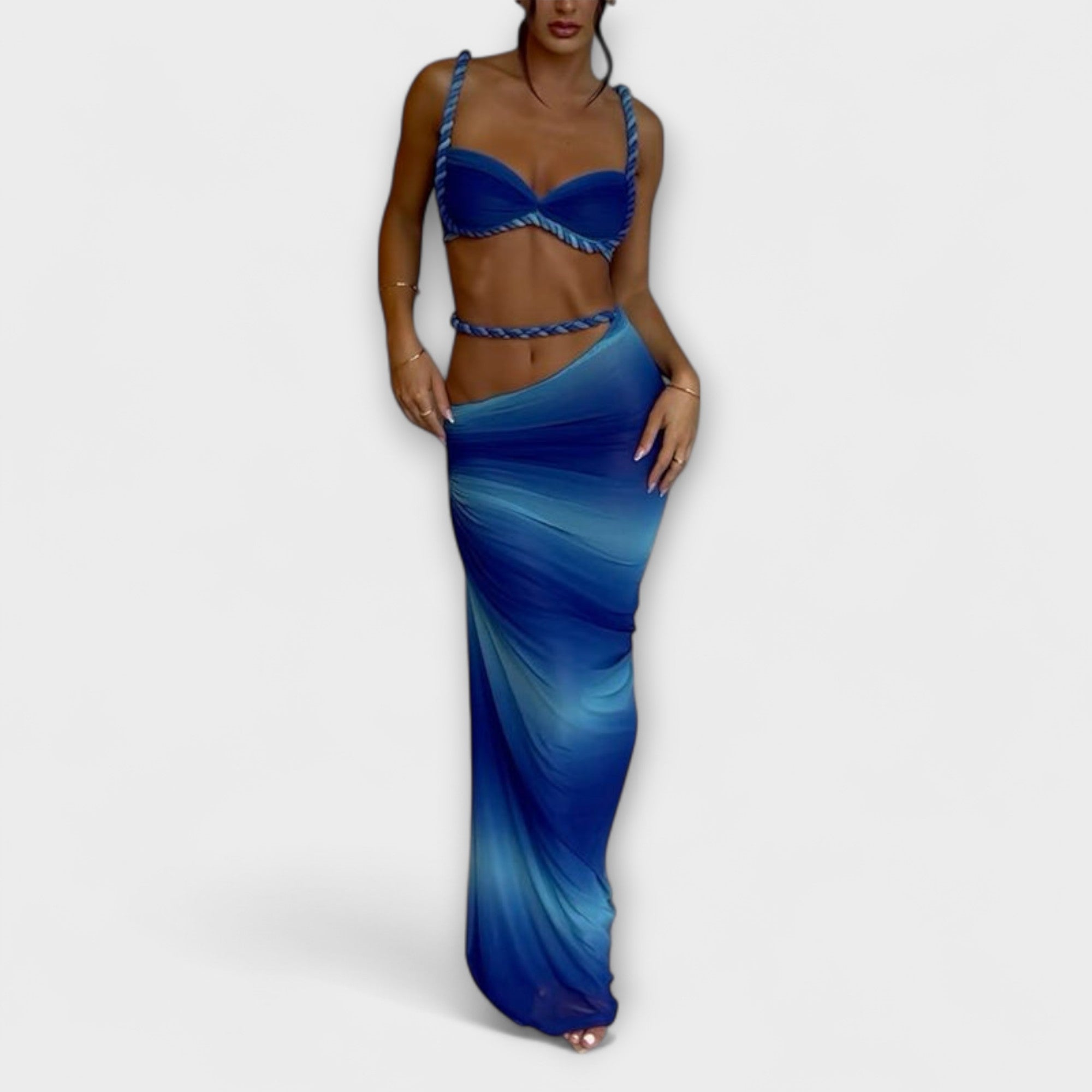 Jane - Chic Gradient Vlecht Crop Top & Overskirt Duo