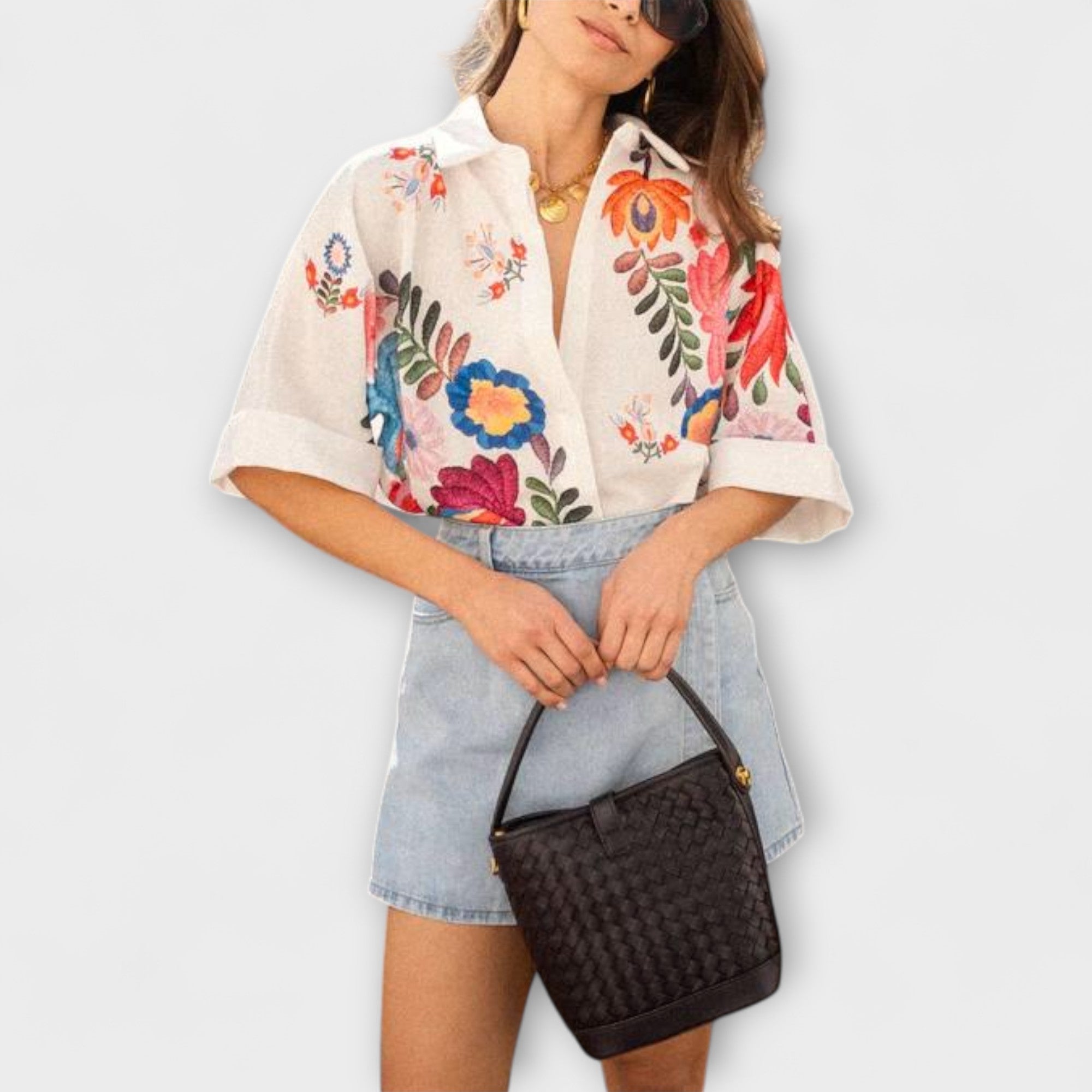 Ziva - Carla Korte Mouw Bloemenblouse