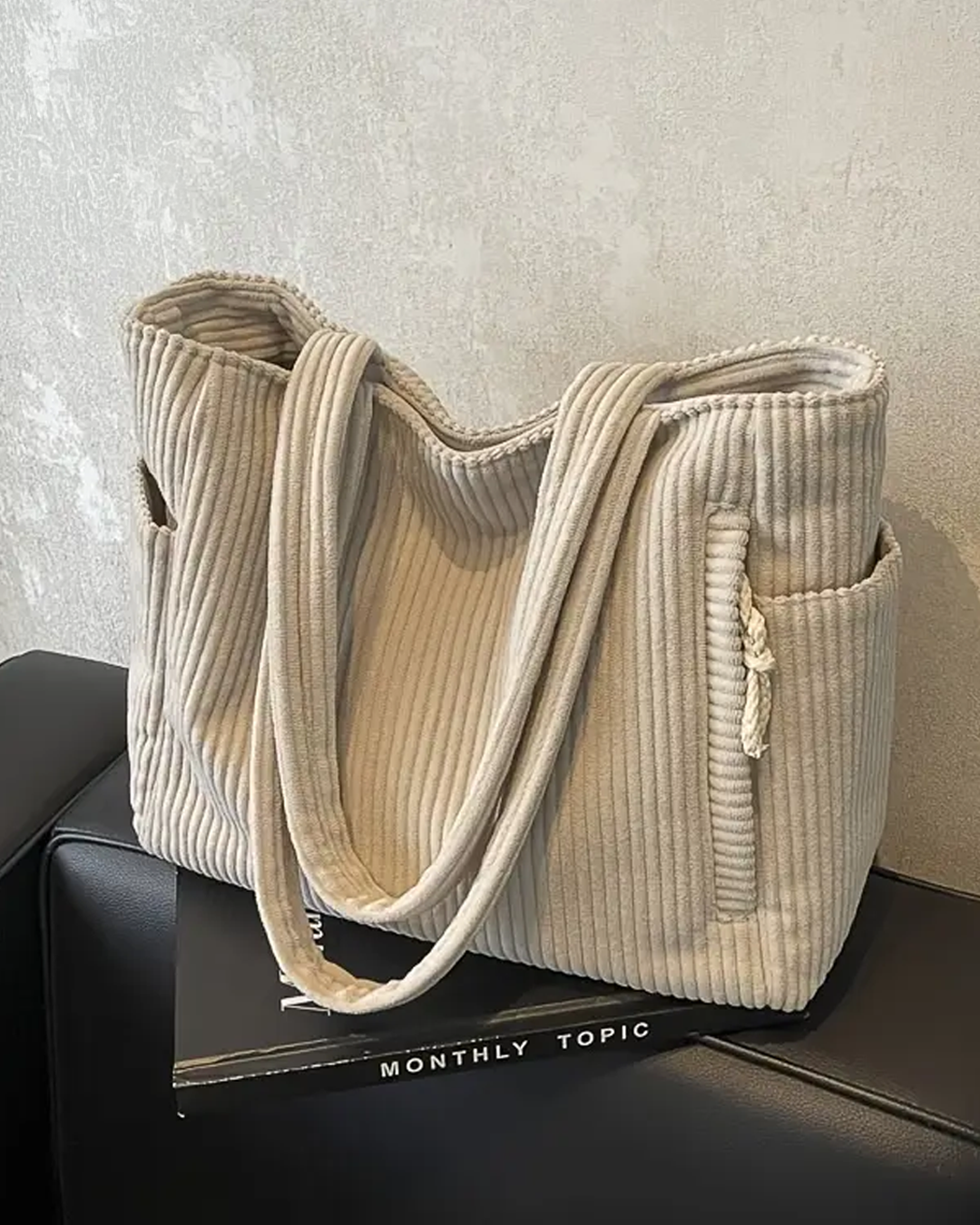 Tilda – Geribbelde draagtas met koord-detail