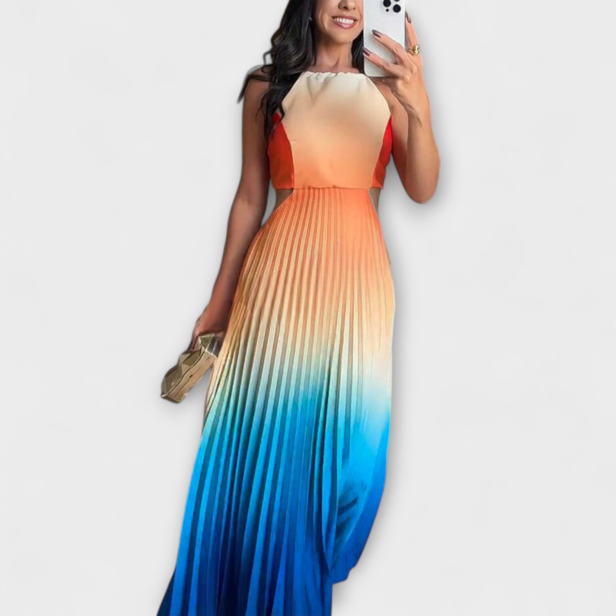 Haven - Chic rugloos krawatten-gradiënt plissé-maxi-jurk