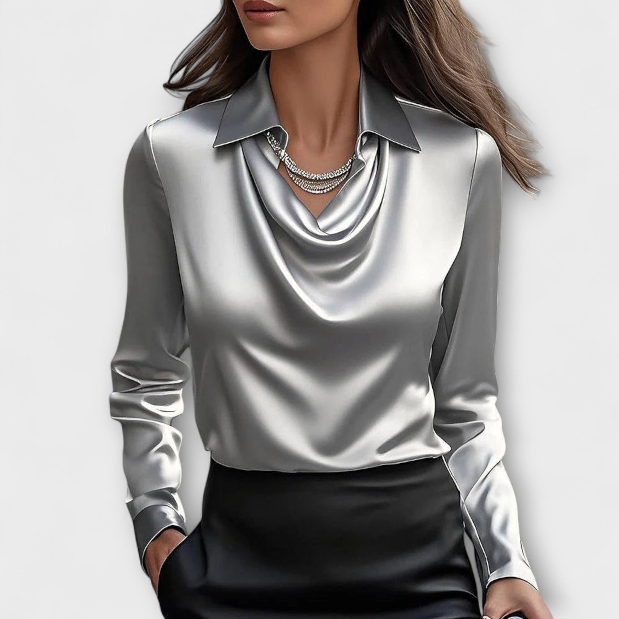 Glanzende Blouse met Gerimpelde Kraag