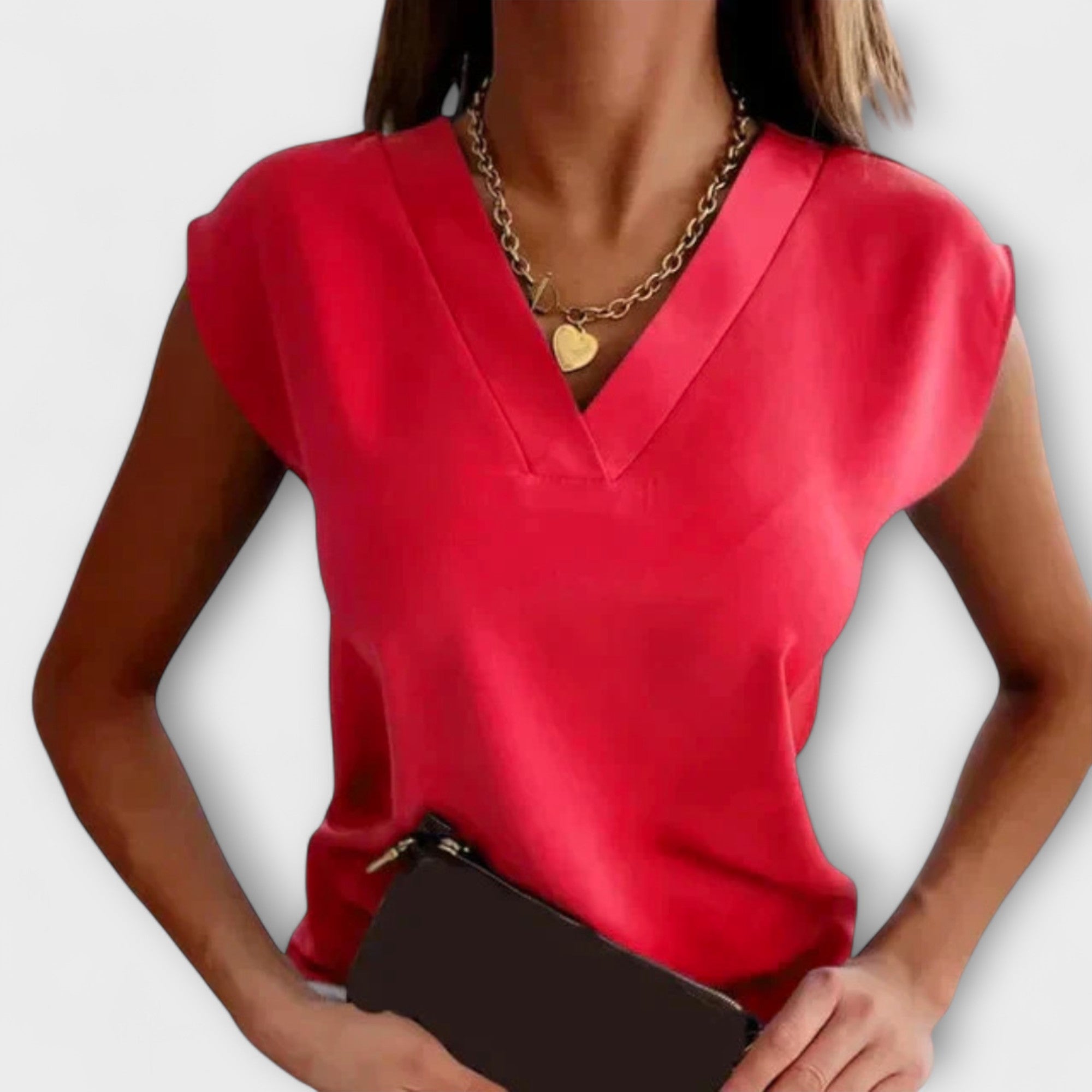 Vrouwen V-hals Zomer Top met Losse Mouwen