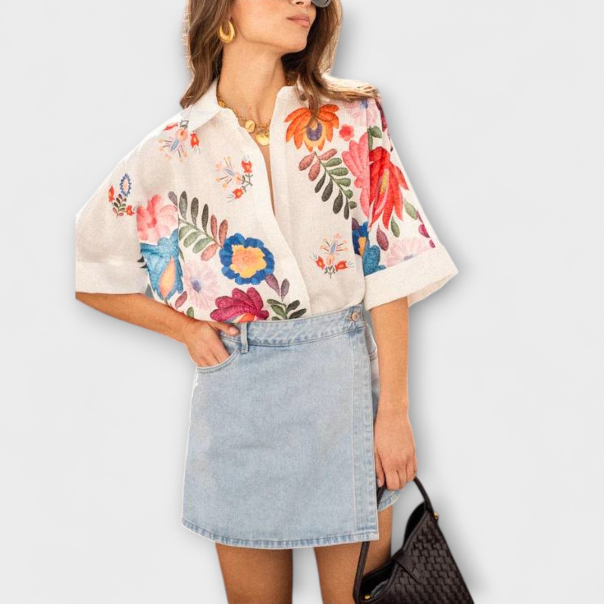 Ziva - Carla Korte Mouw Bloemenblouse