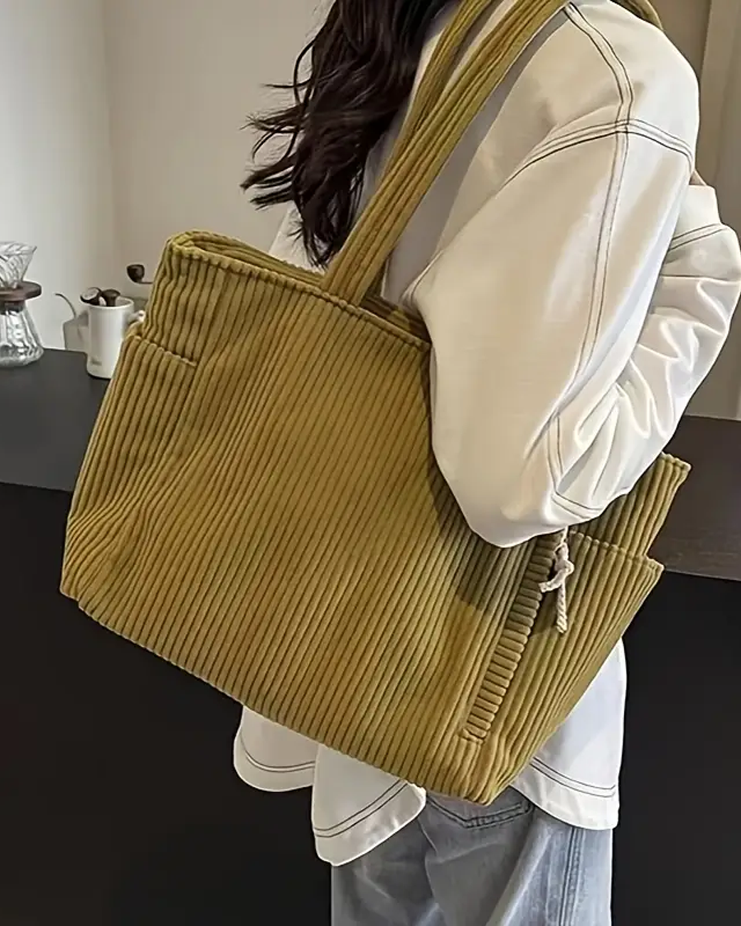 Tilda – Geribbelde draagtas met koord-detail