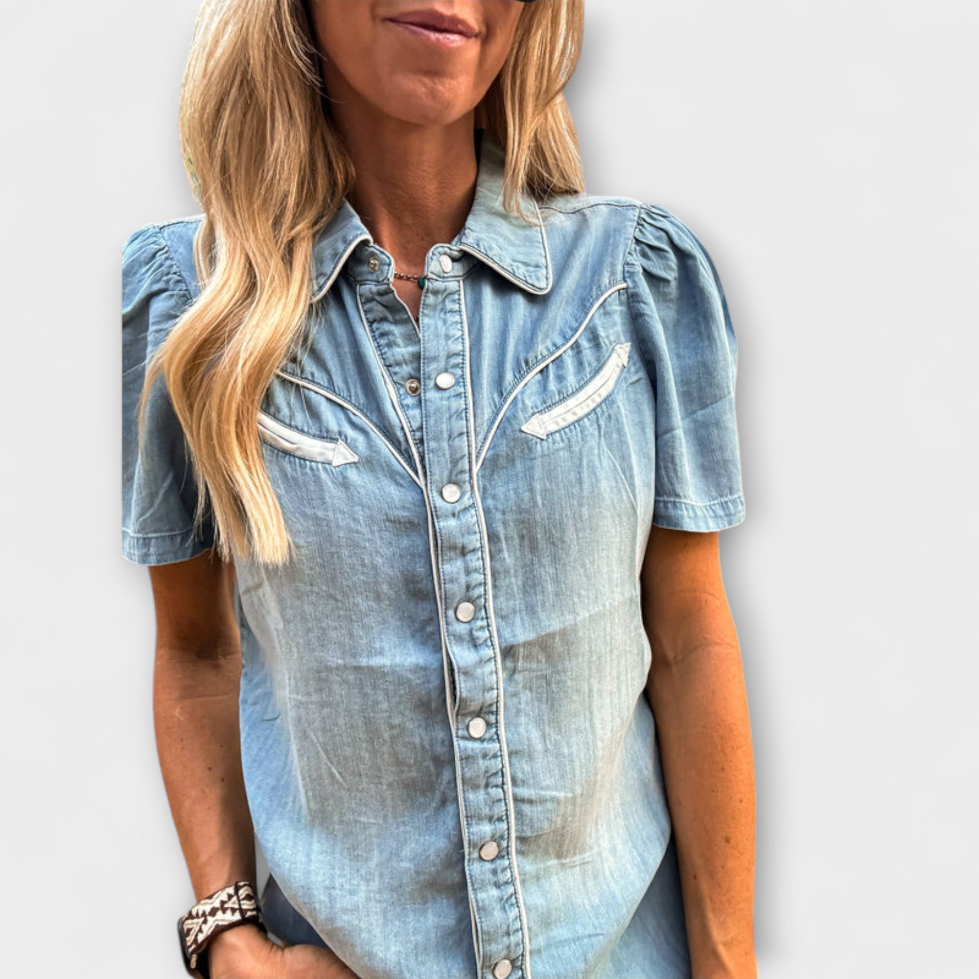 Herfst - Blauwe Booker Western Shirt met Knopsluiting