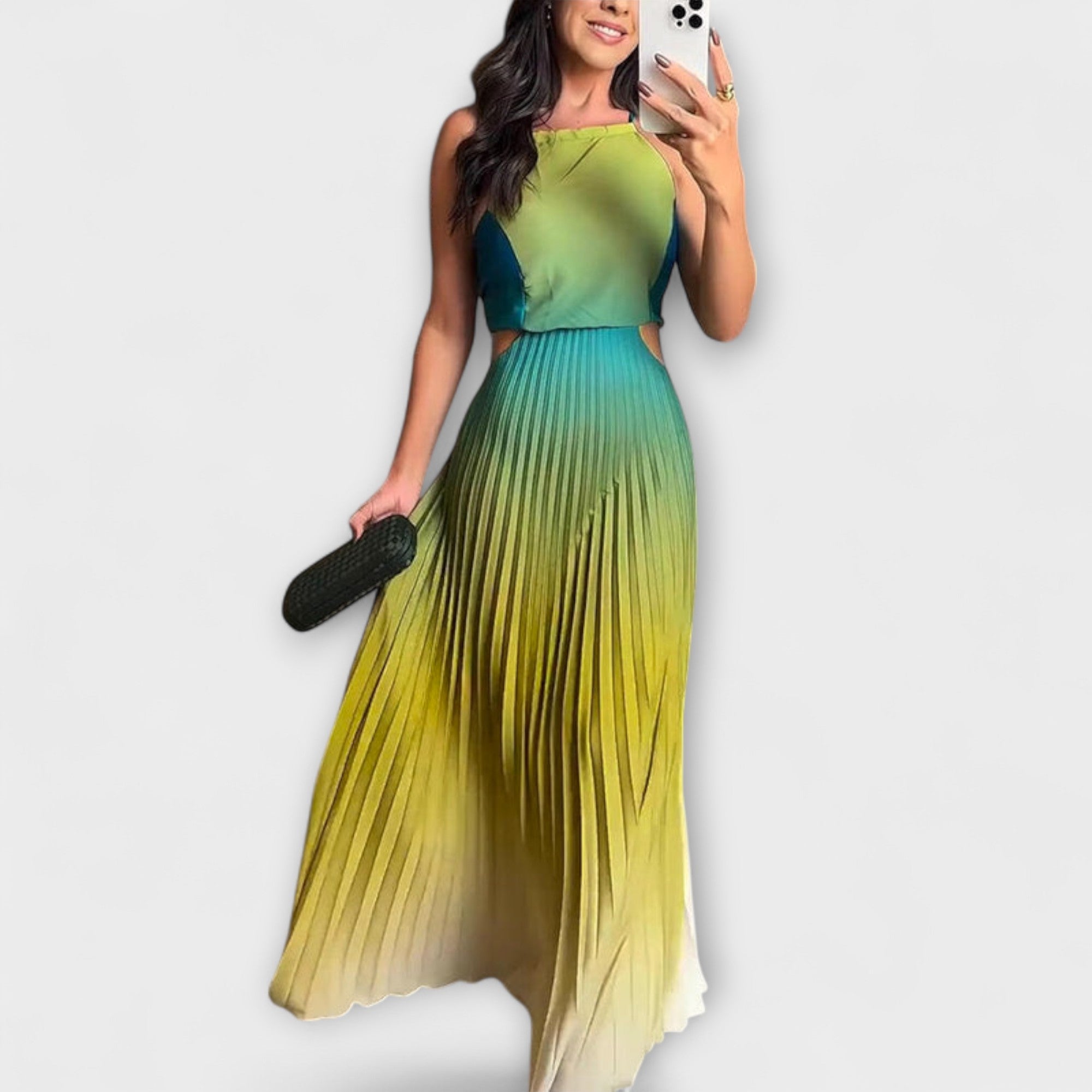 Haven - Chic rugloos krawatten-gradiënt plissé-maxi-jurk