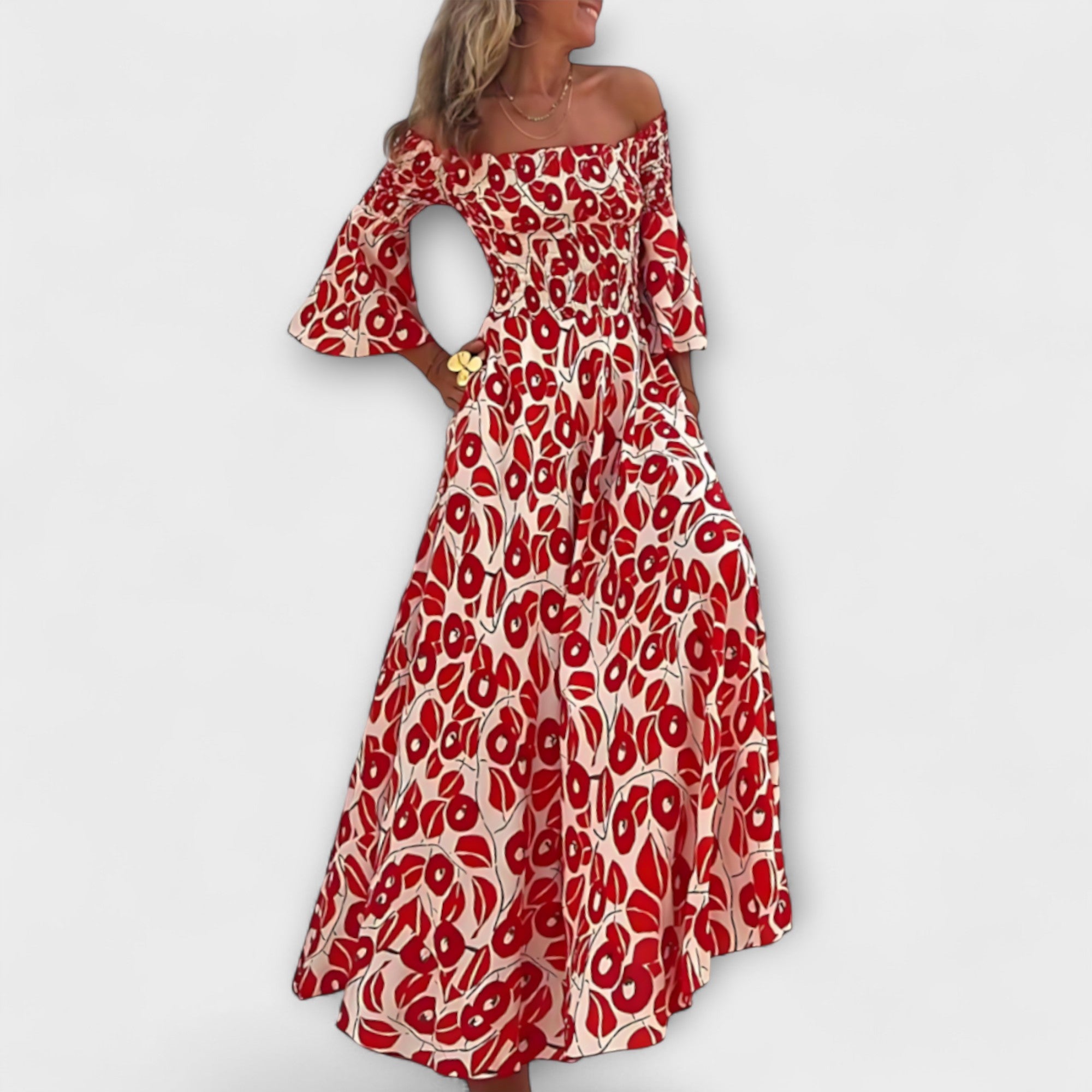 Bella - Off-Shoulder Jurk met Zee bloemen