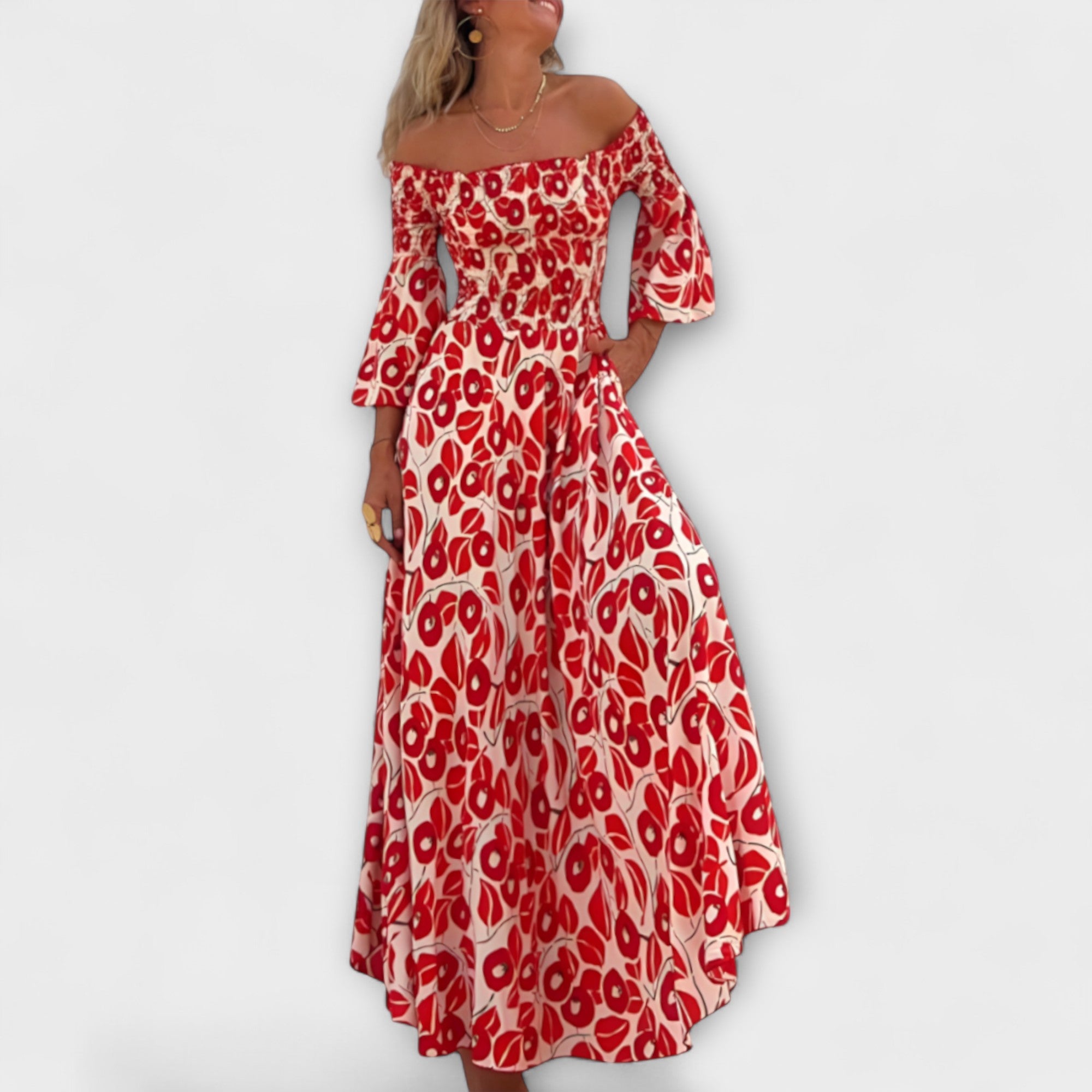 Bella - Off-Shoulder Jurk met Zee bloemen