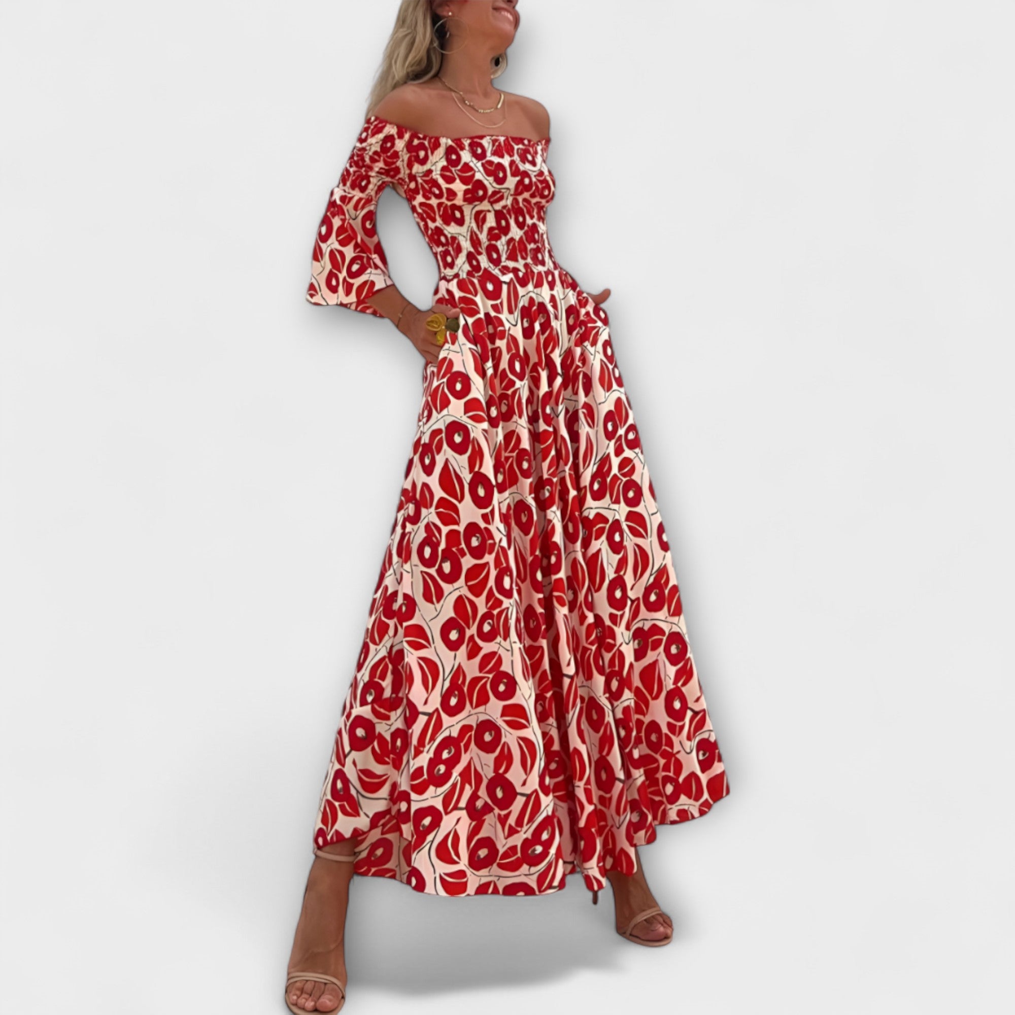 Bella - Off-Shoulder Jurk met Zee bloemen