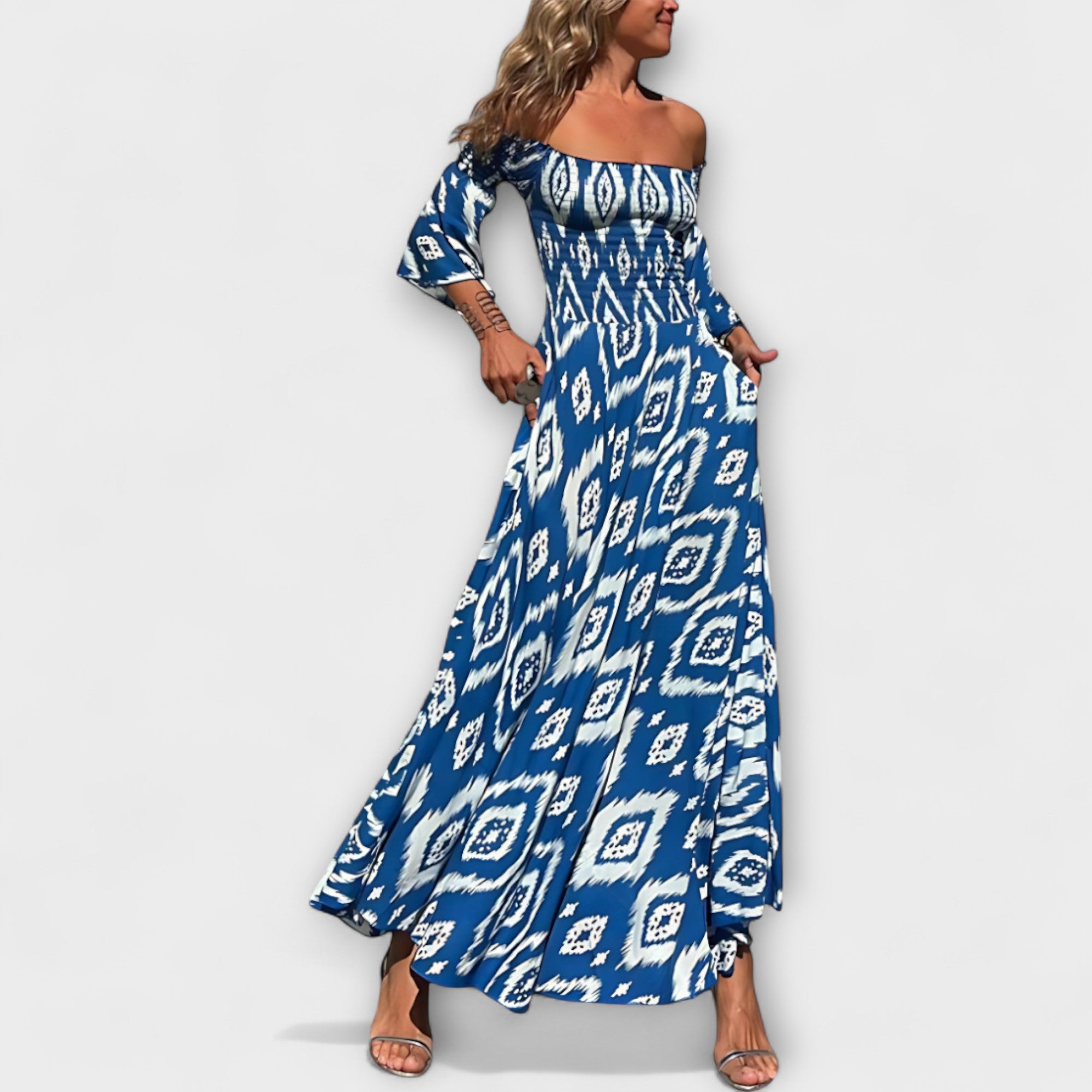 Bella - Off-Shoulder Jurk met Zee bloemen