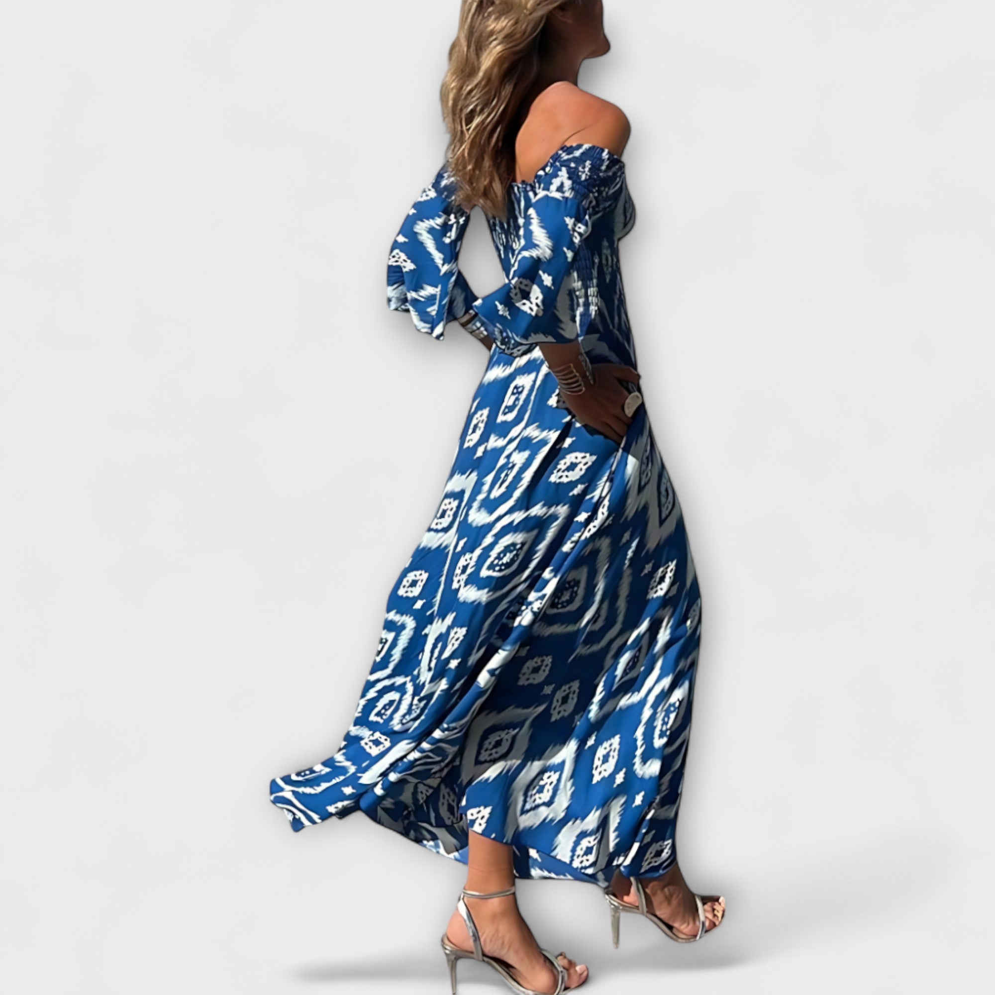 Bella - Off-Shoulder Jurk met Zee bloemen