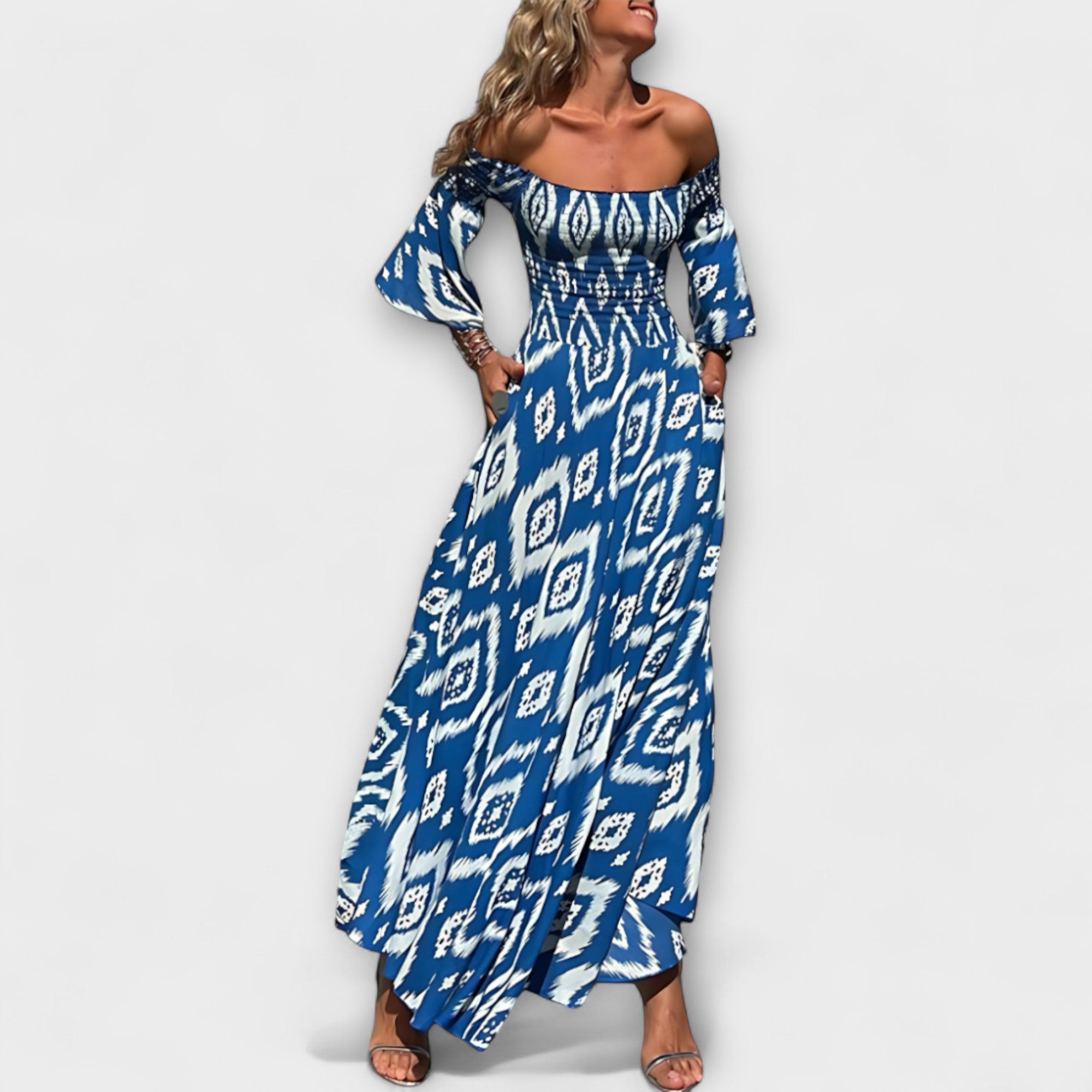 Bella - Off-Shoulder Jurk met Zee bloemen