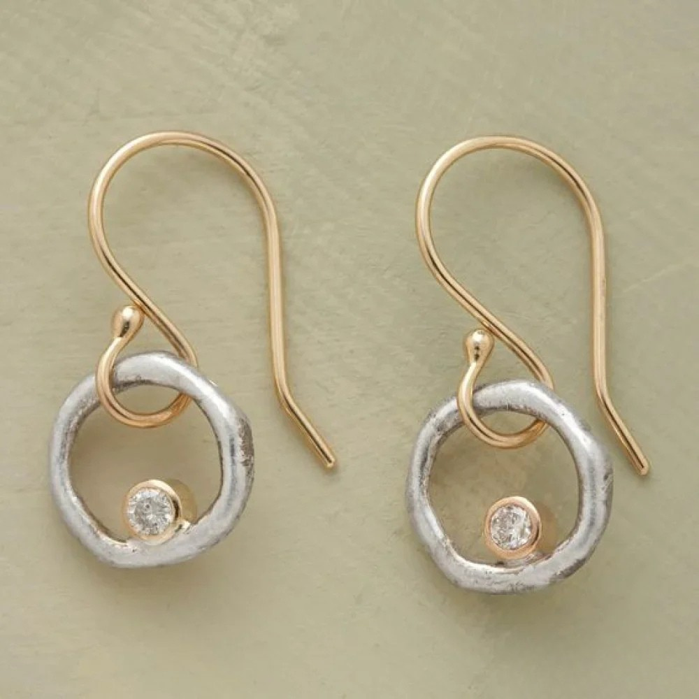 Vintage Gouden en Zilveren Zirkonia Oorbellen