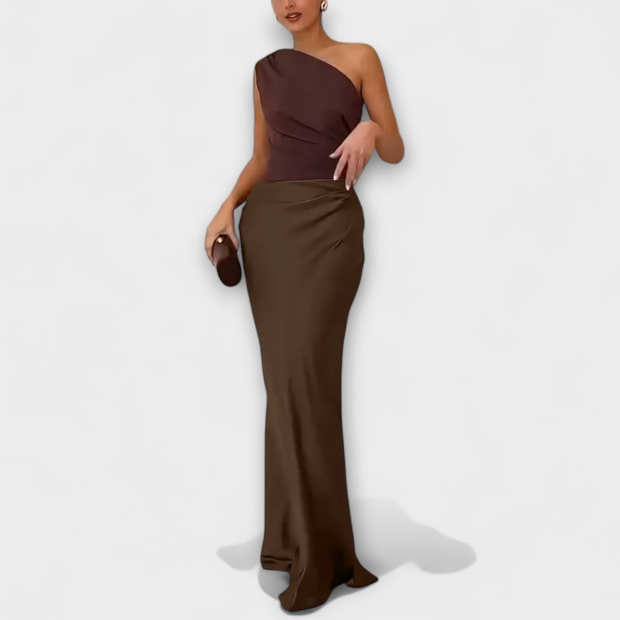 Elegante One-Shoulder Plissé Maxi Jurk