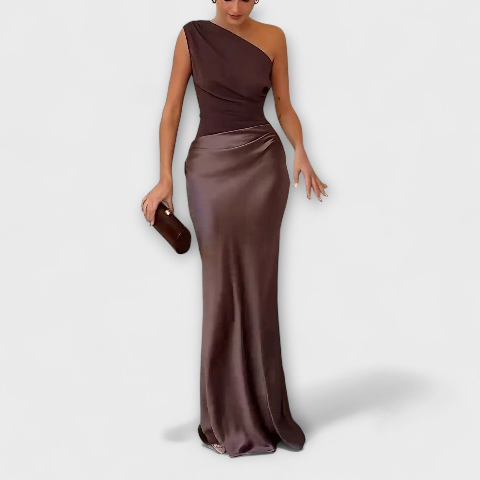 Elegante One-Shoulder Plissé Maxi Jurk