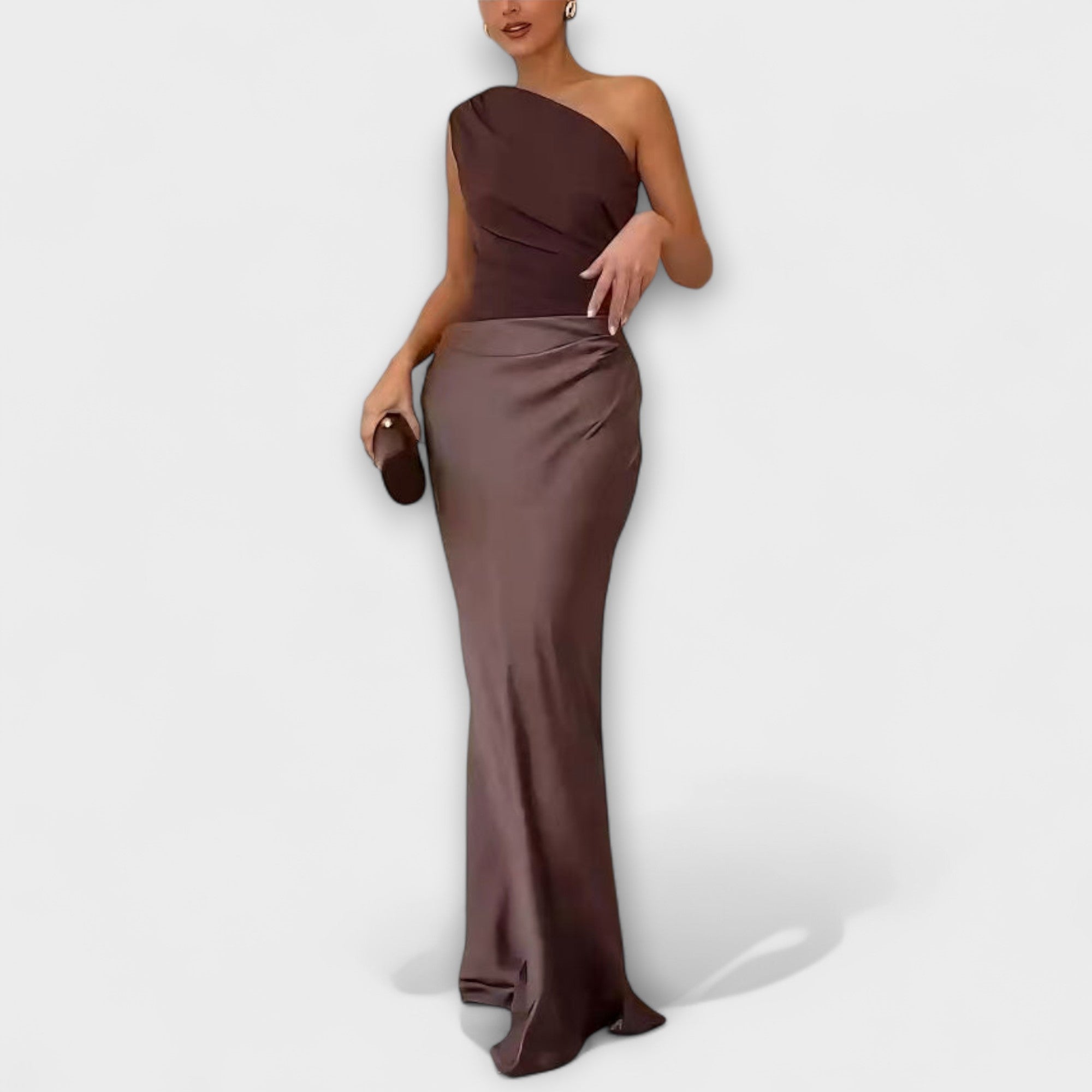 Elegante One-Shoulder Plissé Maxi Jurk