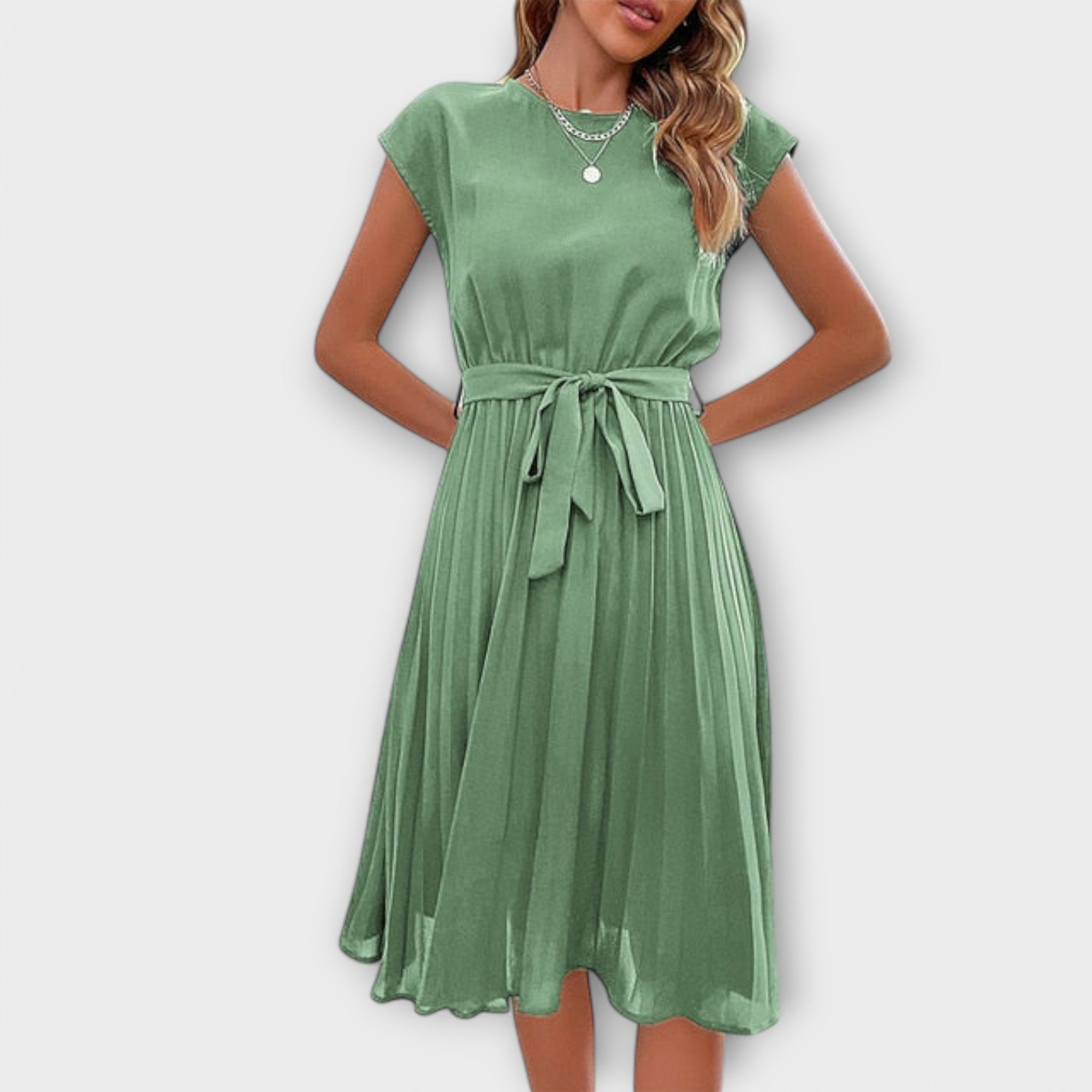 Claire - Korte mouw, geplooide, casual midi-jurk