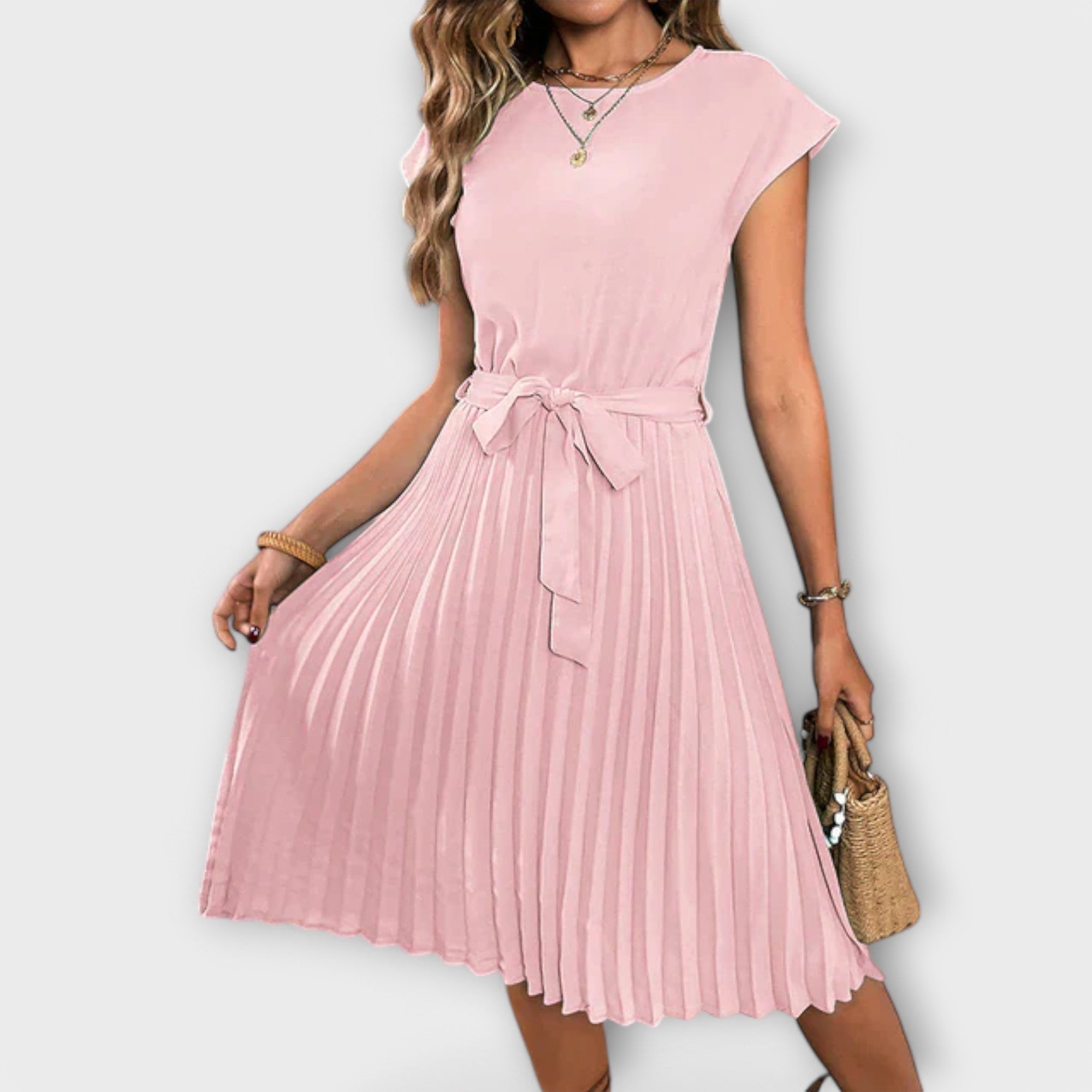 Claire - Korte mouw, geplooide, casual midi-jurk