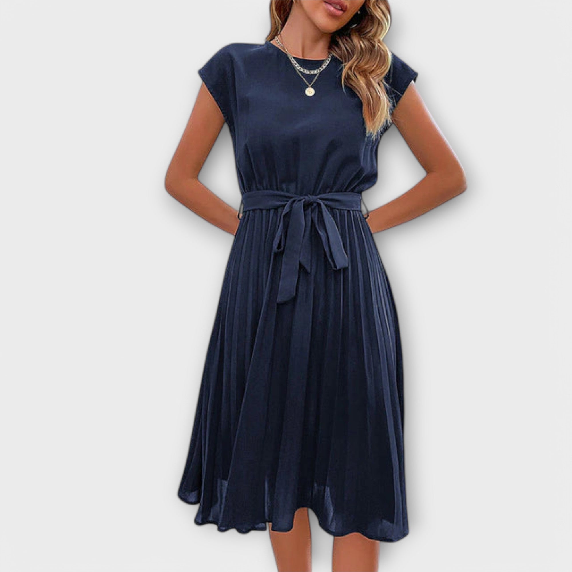 Claire - Korte mouw, geplooide, casual midi-jurk