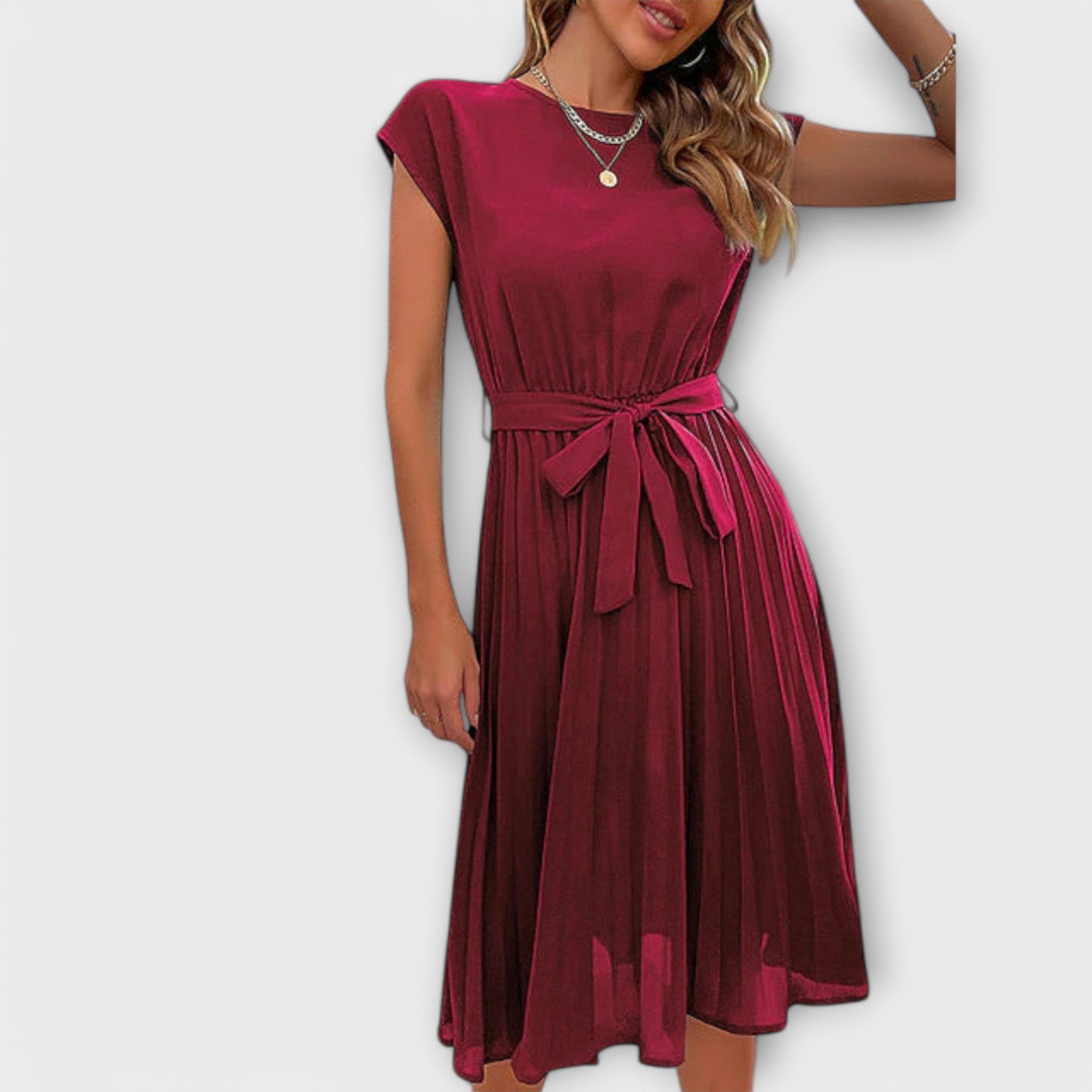 Claire - Korte mouw, geplooide, casual midi-jurk