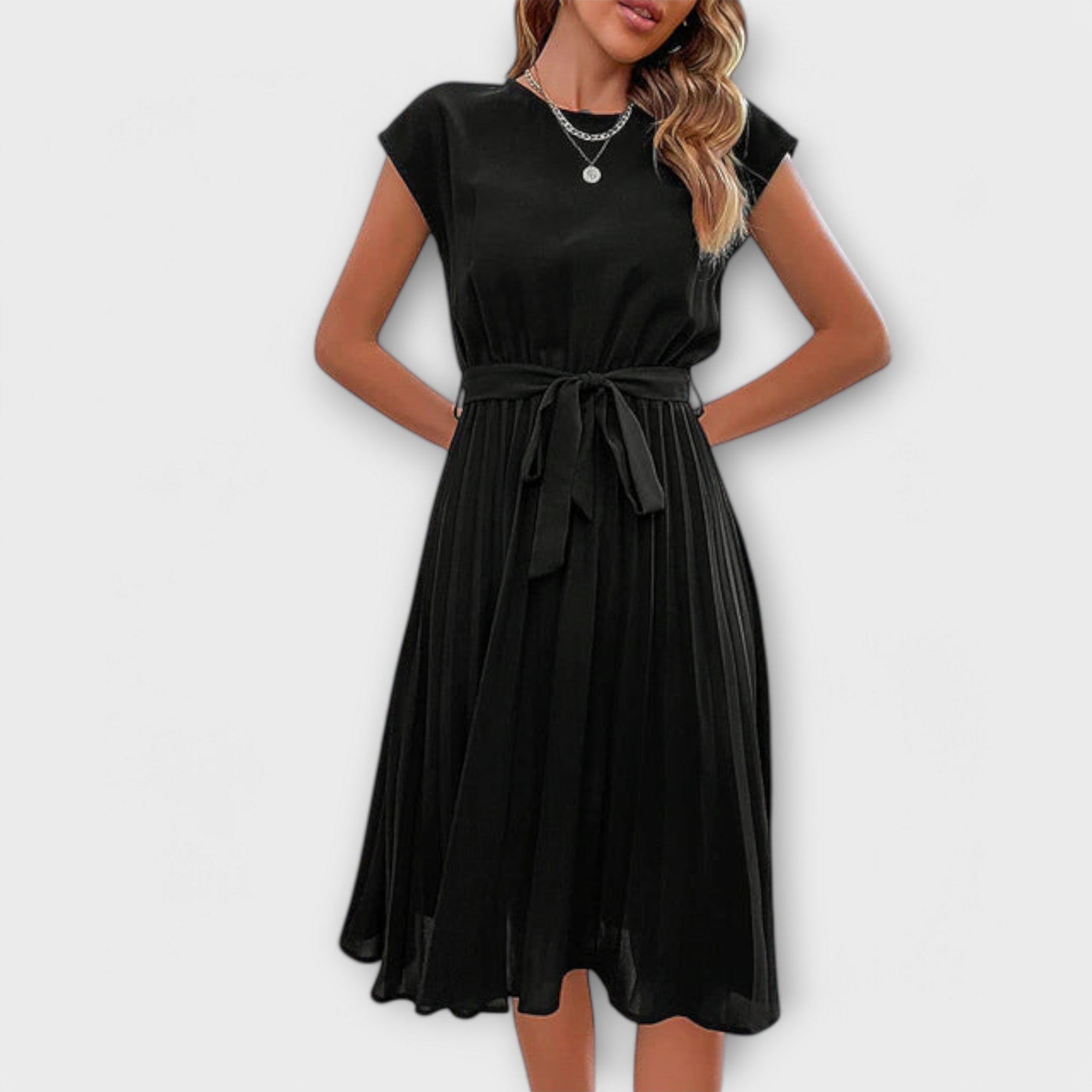 Claire - Korte mouw, geplooide, casual midi-jurk