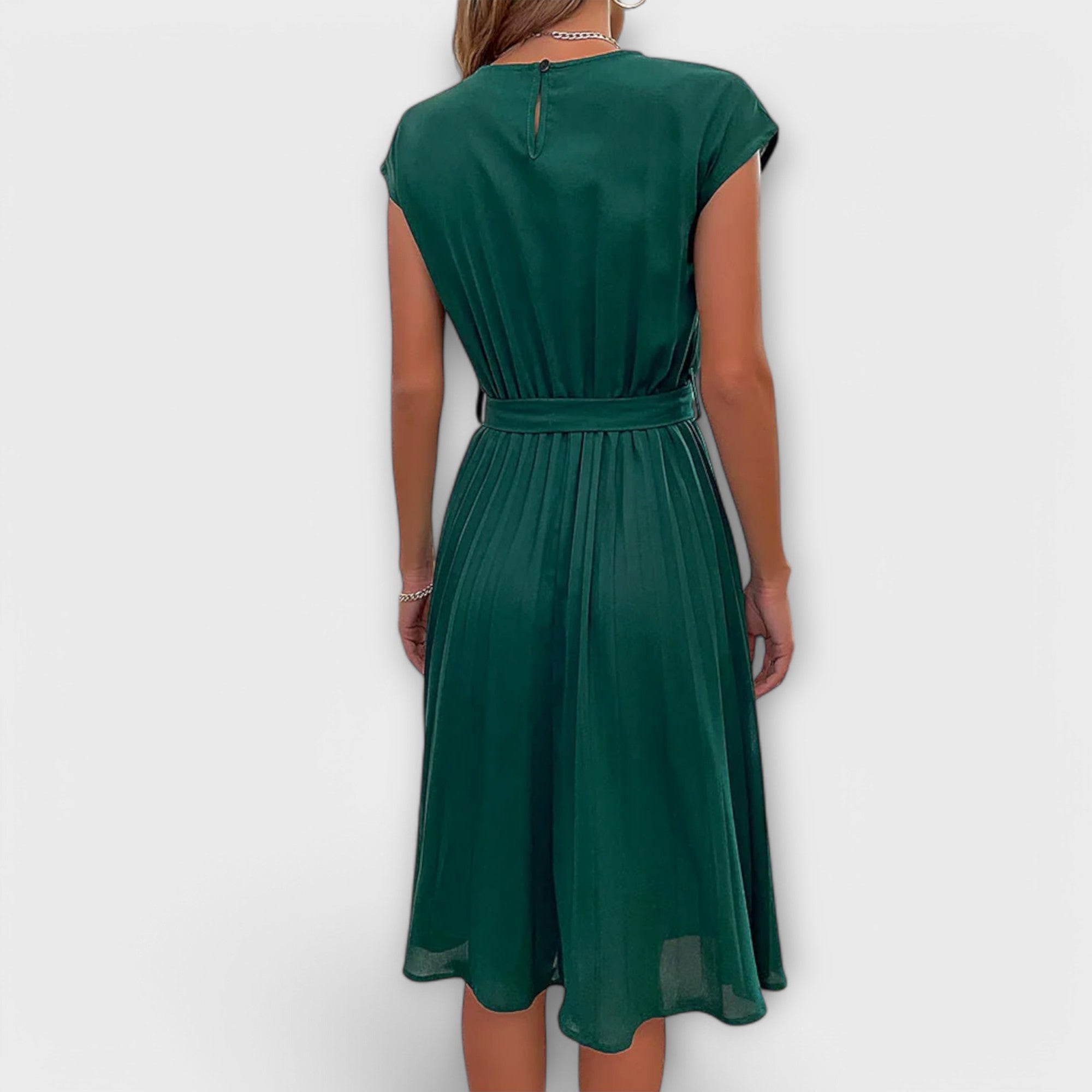 Claire - Korte mouw, geplooide, casual midi-jurk