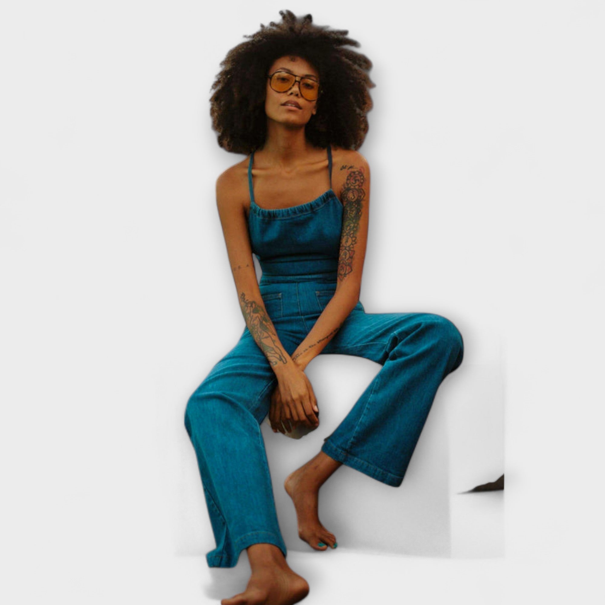 Julie - Flared Denim-Jumpsuit met Bindband-Detail