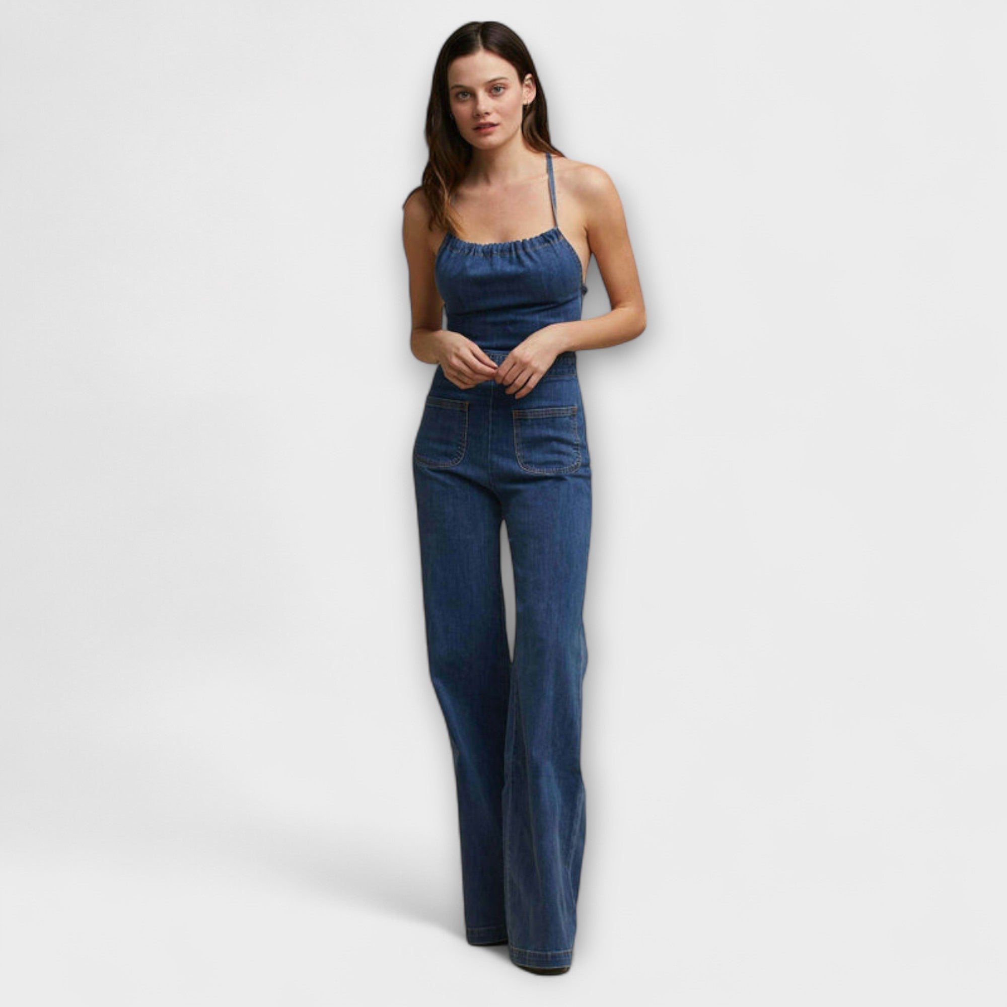 Julie - Flared Denim-Jumpsuit met Bindband-Detail