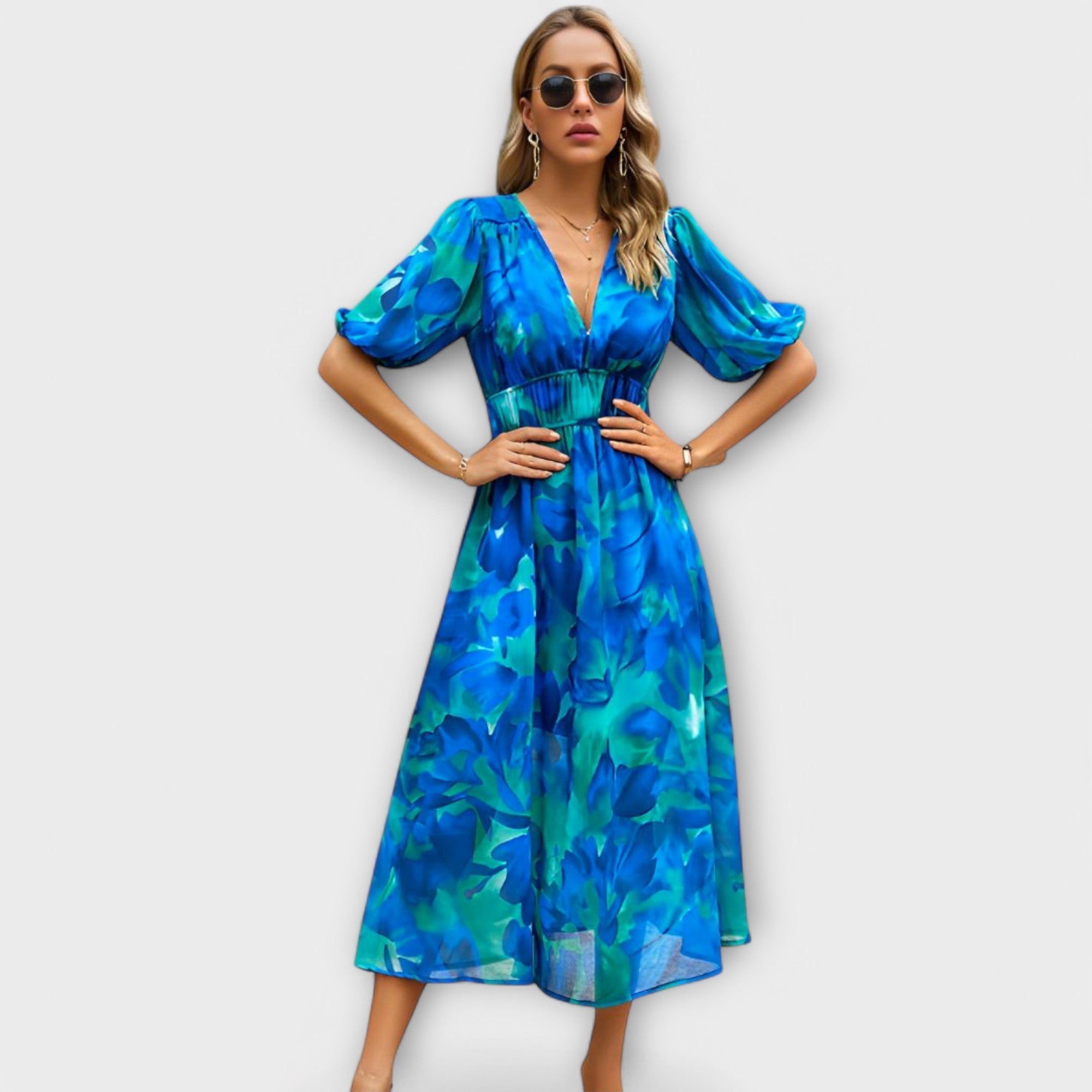 Abstract Maxi-jurk met Puffmouwen