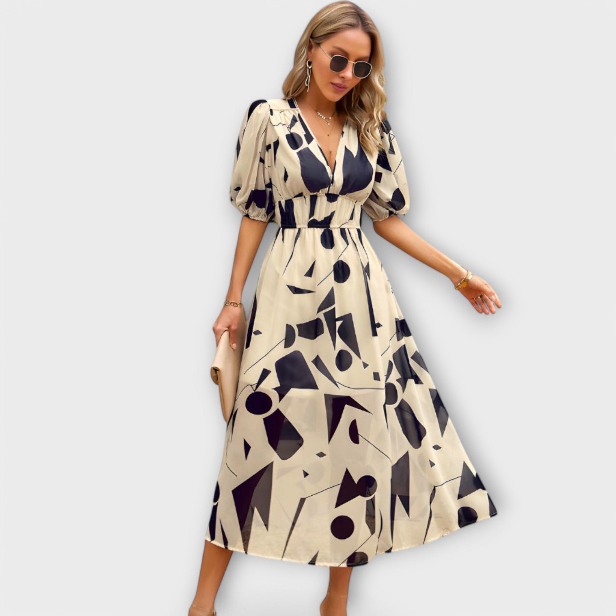 Abstract Maxi-jurk met Puffmouwen
