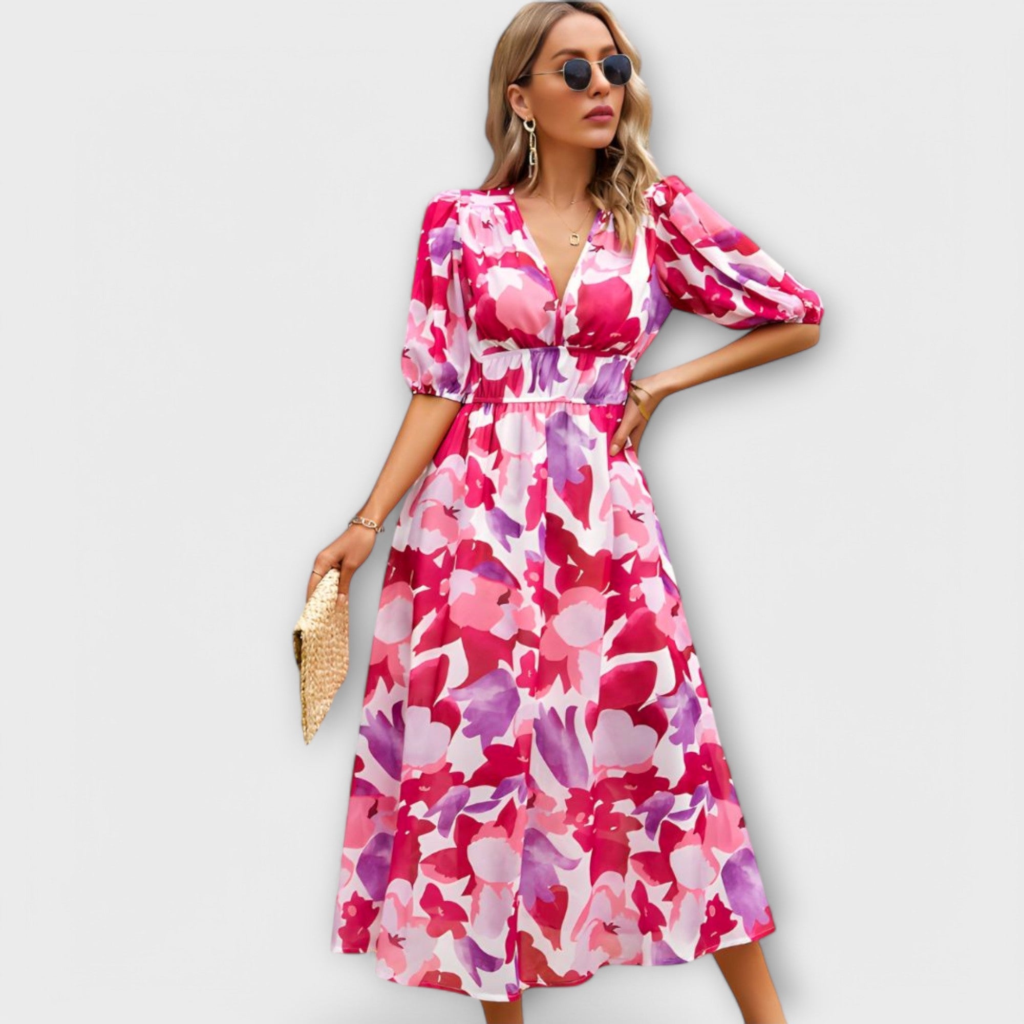 Abstract Maxi-jurk met Puffmouwen