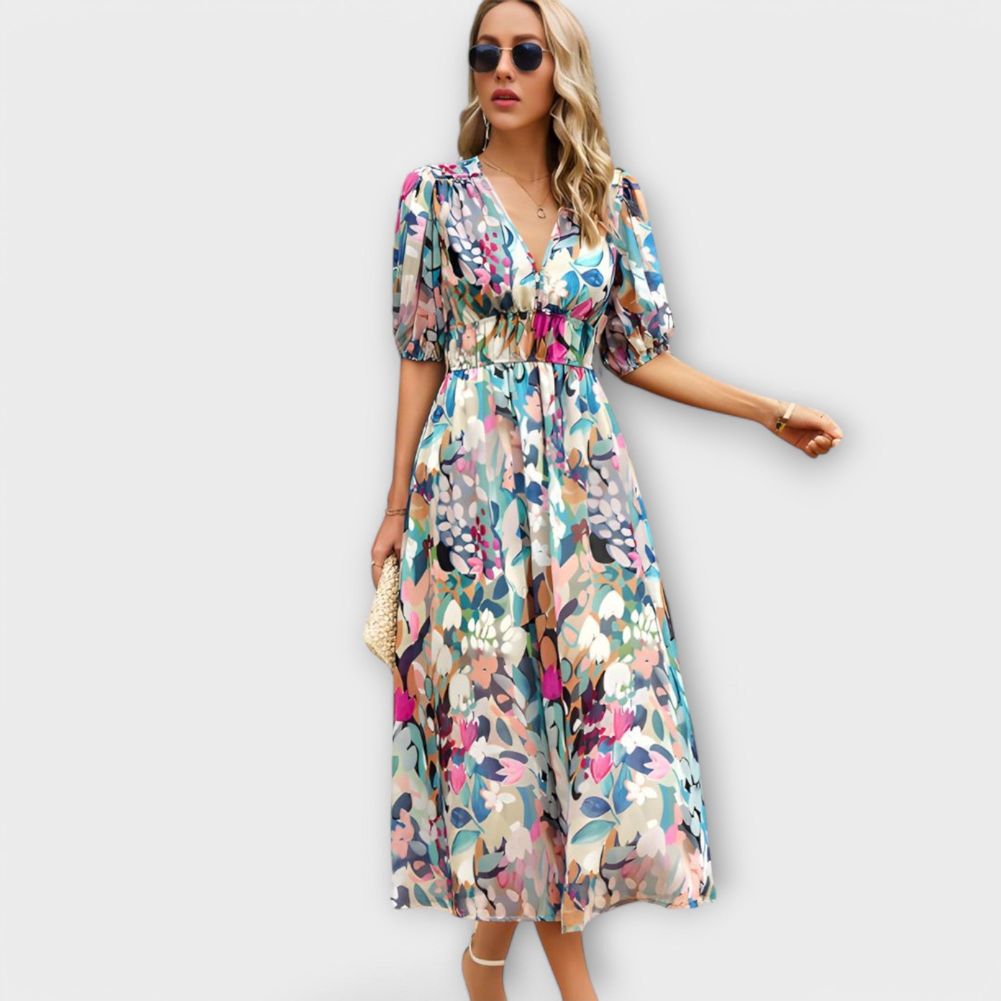 Abstract Maxi-jurk met Puffmouwen