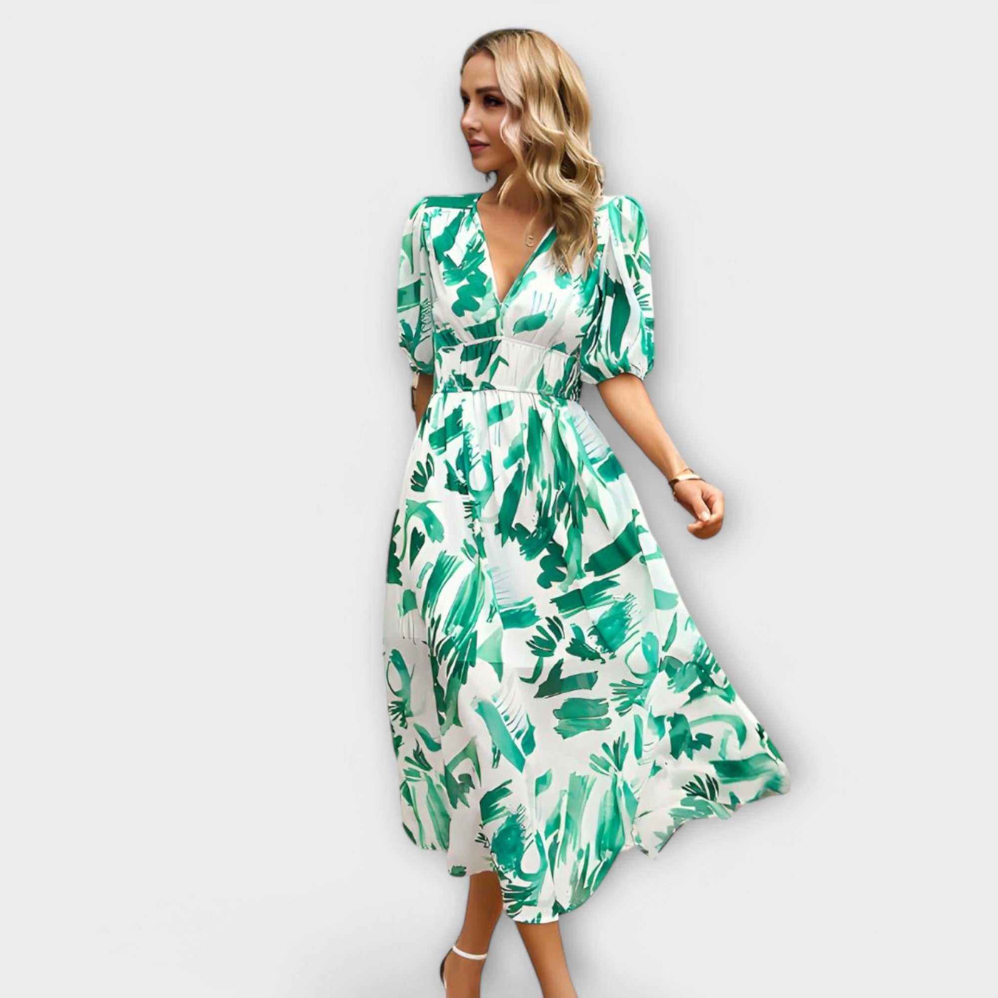 Abstract Maxi-jurk met Puffmouwen
